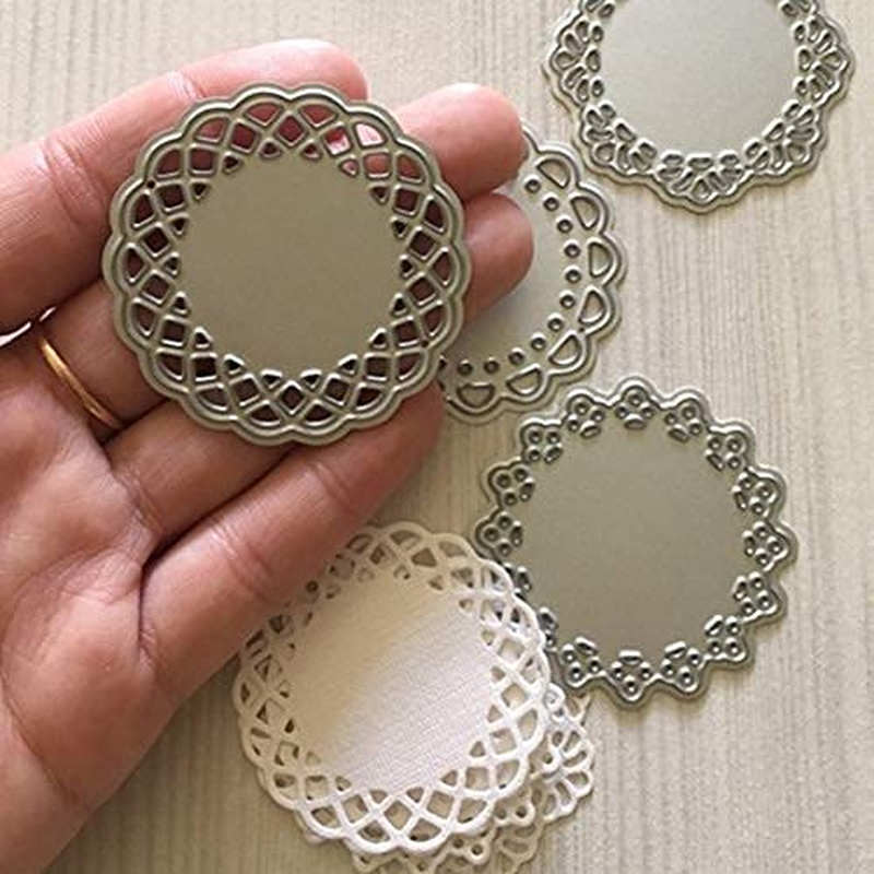 Metal Die Cuts Set Include 4 Different Patterns round Lace Flower Border Cutting Dies Cut Stencils for Scrapbooking Photo Album Decorative Embossing Paper Dies for Card Making Template (Silver) image number 2
