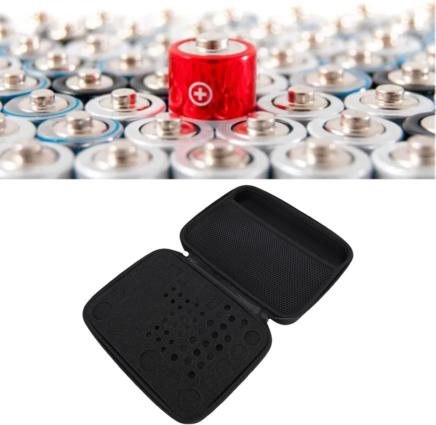 Battery Organizer Storage Box, Hard Carrying Case Holder with Pre Cut Sponge Compartments, Stores & Protects AA AAA C D 3V 9V Batteries and Tester image number 1
