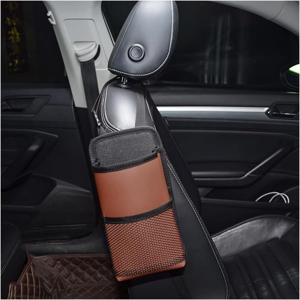 Sylvil 2 in 1 Large Cup Holder, Multifunctional Seat Side Storage Hanging Bag with Mesh Pocket, Car Water Bottle Storage Sleeve with Adjustable Strap, Car Accessories for Drinks (Black)