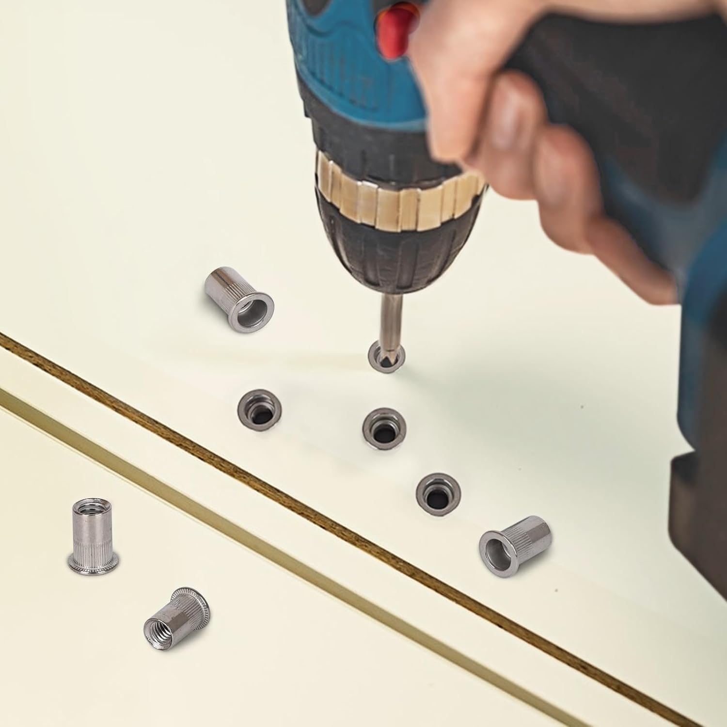 100 Pcs M6 Stainless Rivet Nuts, Rivnuts Set, Flat Head, Steel Rivet Nuts, for Automotive, Furniture, Decoration image number 3