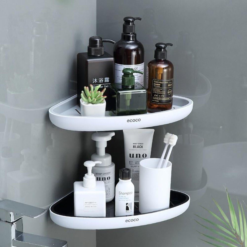 Ecoco Bathroom Corner Shower Shelf Corner Shower Caddy Shower Storage Organizer Wall Mounted for Bathroom, Kitchen, Toilet Black image number 5