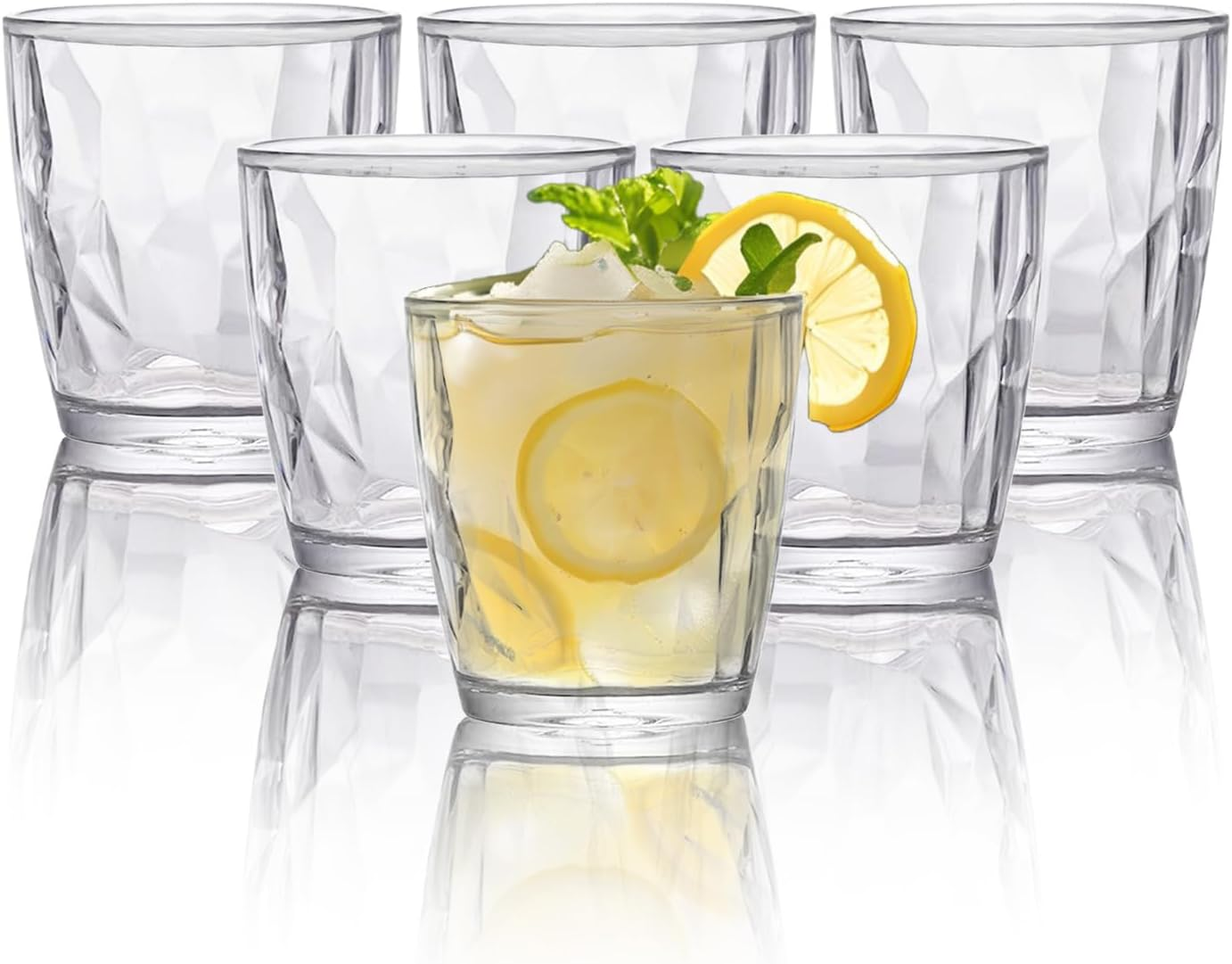 YINPIXUS Plastic Drinking Glasses Set of 6, Acrylic Drinking Cups, Clear Tumbler Unbreakable, Reusable Drinkware for Juice Whiskey Wine Home Picnic Party, 11 Ounce