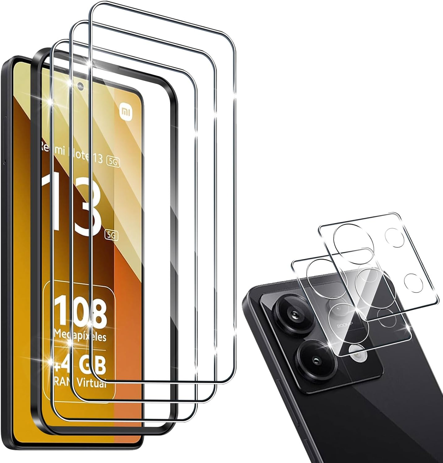 Hidwee Tempered Glass Screen Protector Compatible with Xiaomi Redmi Note 13 Pro 5G (Not for Note 13 Pro 4G), Pack of 3 Protective Glass and 2 Camera Protection, 9H Hardness Anti-Scratch HD Anti-Bubble