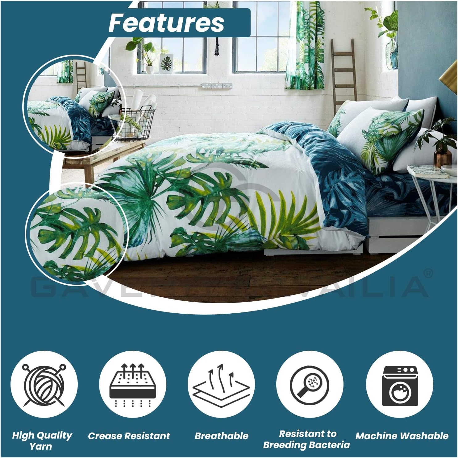 GC GAVENO CAVAILIA Reversible Duvet Cover, Polycotton Bed Cover with Pillowcases, Multicolore, Printed Bedding Bed Set Super King image number 1