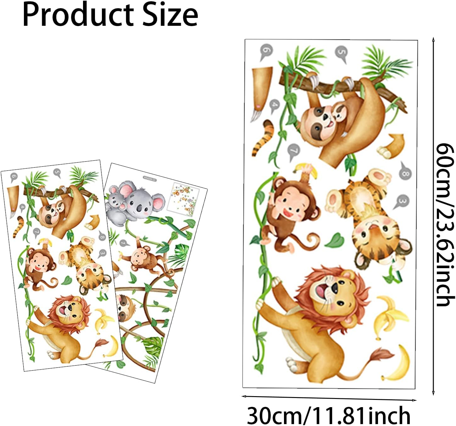 Jungle Animal Tree Wall Stickers Safari Animals and Trees Wall Stickers Peel and Stick Art Decals Suitable for Baby Room Playroom Bedroom Classroom Kindergarten Wall Decoration (30X60Cm) image number 1