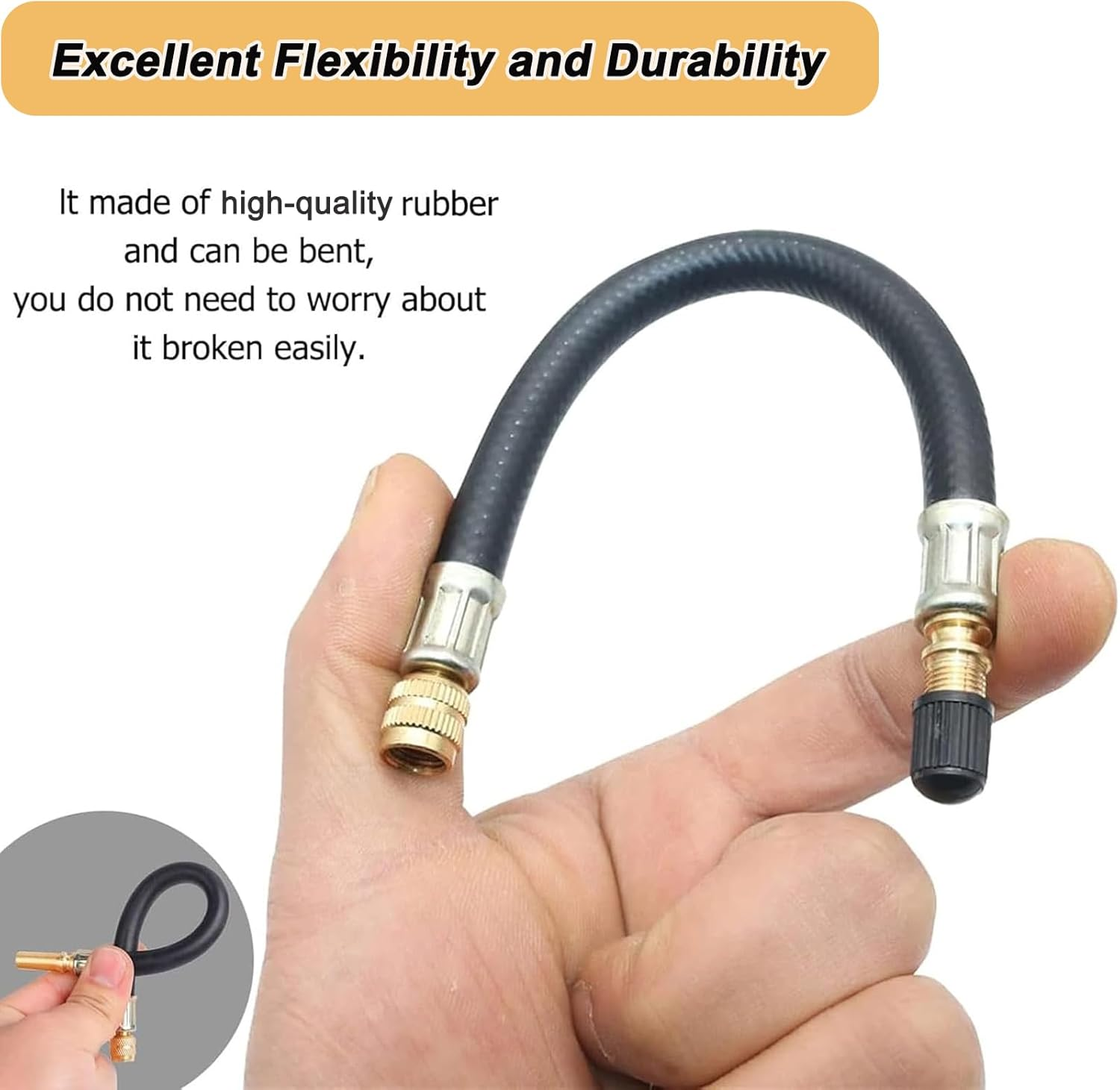 2 Pieces Tire Valve Extension Adapter, 160Mm Flexible Rubber Tyre Valve Extension Hose with Valve Cap, Tire Repair Tool for Car, RV, Motorcycle, Truck and MTB Road Bike