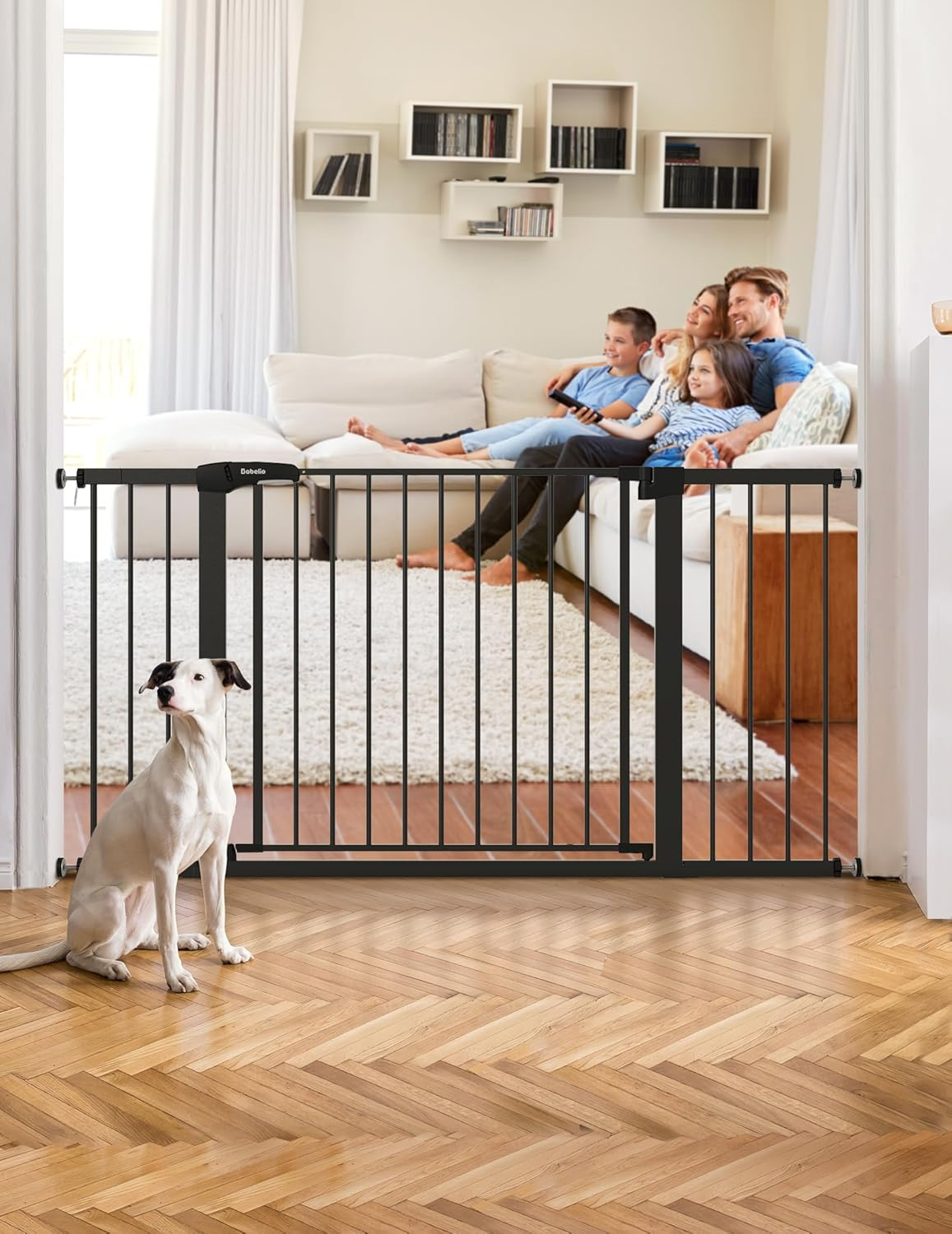 BABELIO 36-57" Extra Wide Baby/Dog Gate, Auto Close for the House, Stairs and Doorways, Pressure Mounted for Pet with Large Walk Thru Door, No Need Tools and Drilling, Black - White image number 1