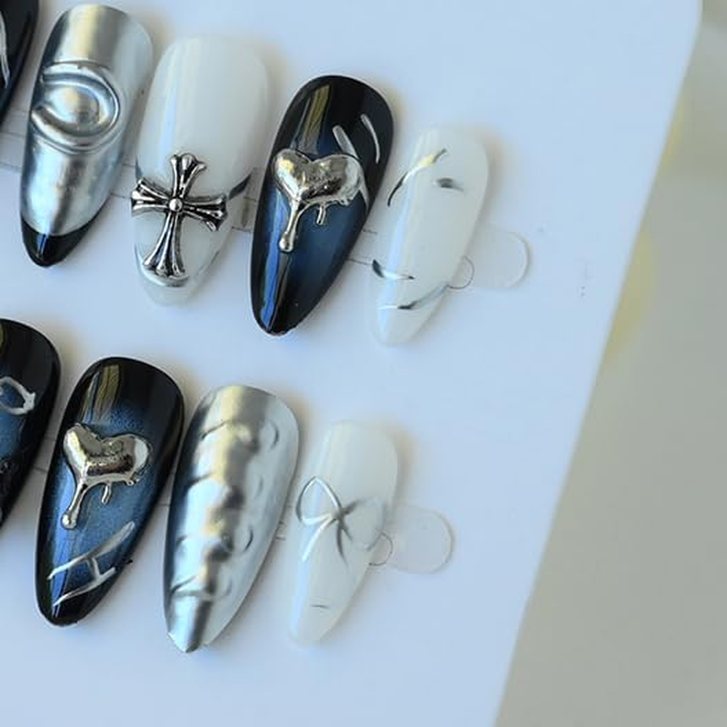 Handmade False Nails Almond Nails Glue Portable with 3D Pattern Cute Cool Style Kuromi Design Removable Artificial Glue Nails for Individual Nail Style image number 5