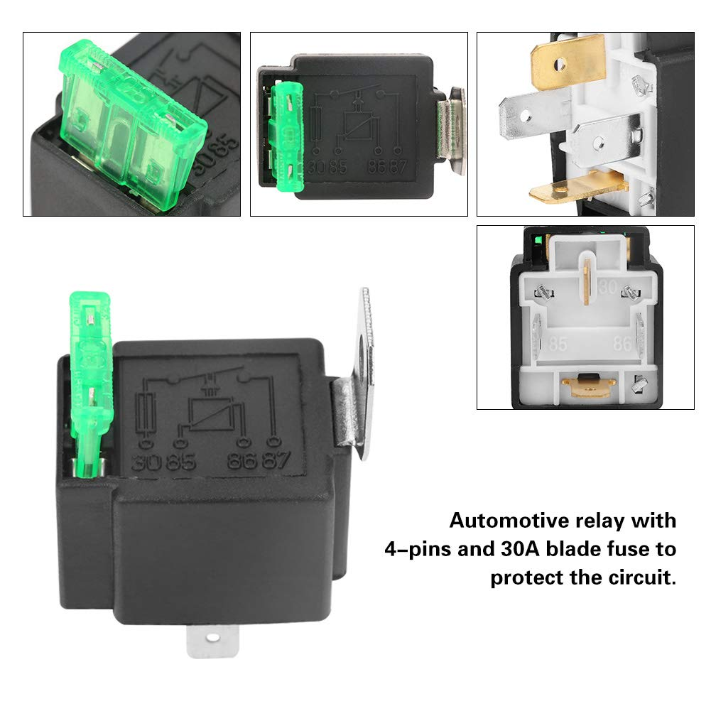 Automotive Fused Relay,Black 4-Pin DC 12V 30A Car Normally Open Contacts Fused Relay On/Off with Bracket,Fused Relay with 4-Pins and 30A Blade Fuse image number 2