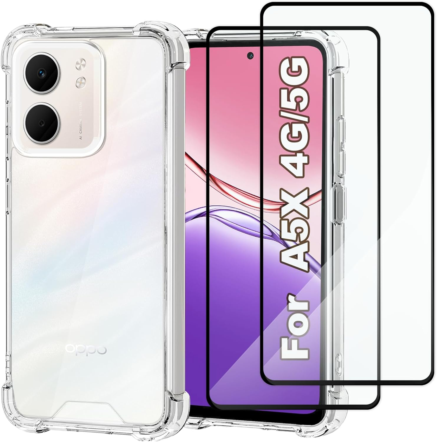 USTIYA 2-Pack Screen Protector + Case for Oppo A5X 4G/5G Protection Tempered Glass Film, HD Clear Cover image number 2