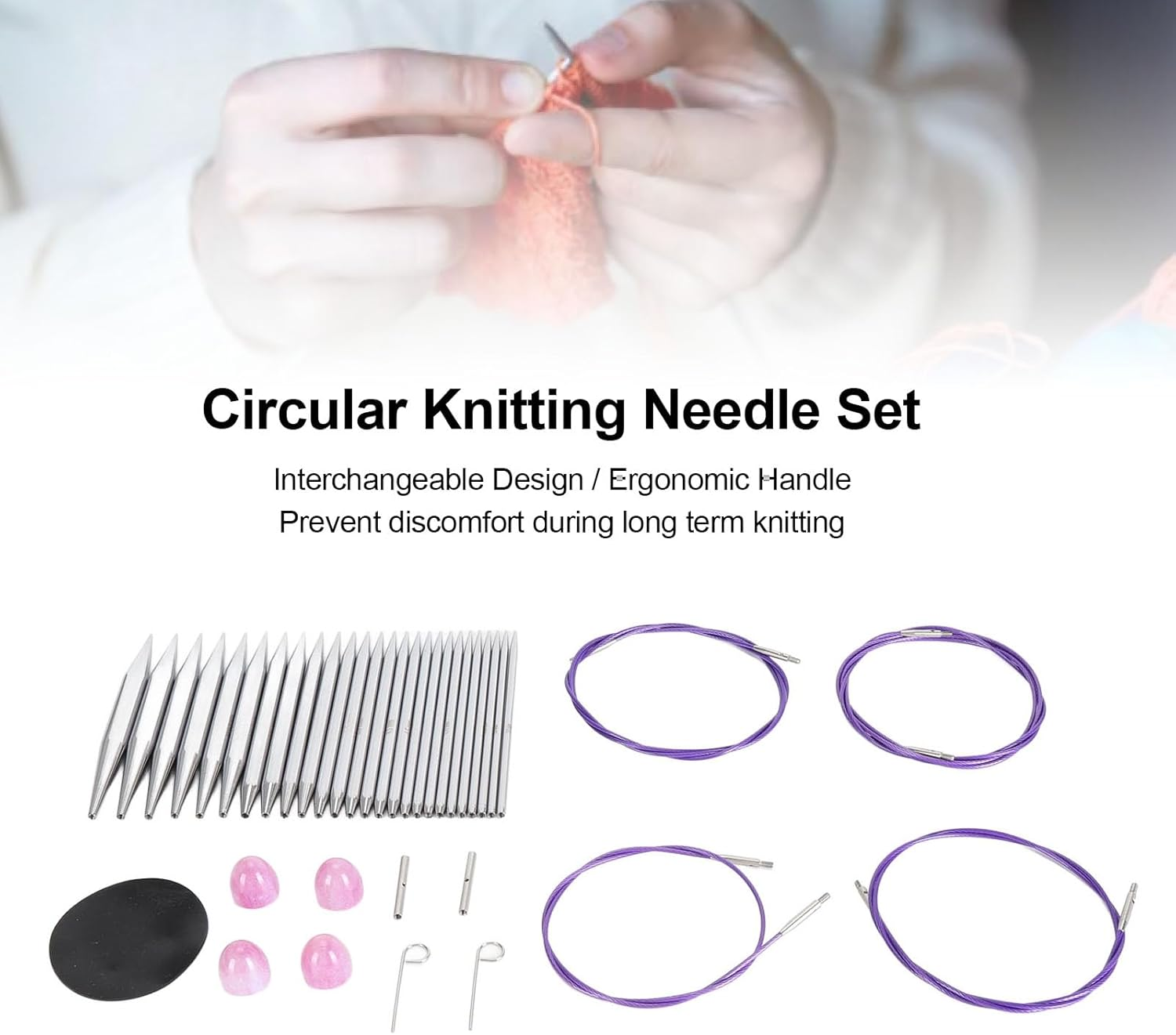 Circular Knitting Needles, 13 Pairs Aluminum Interchangeable Crochet Needles Set, Knitting Accessories with Storage Case for Handmade DIY Knitting image number 3