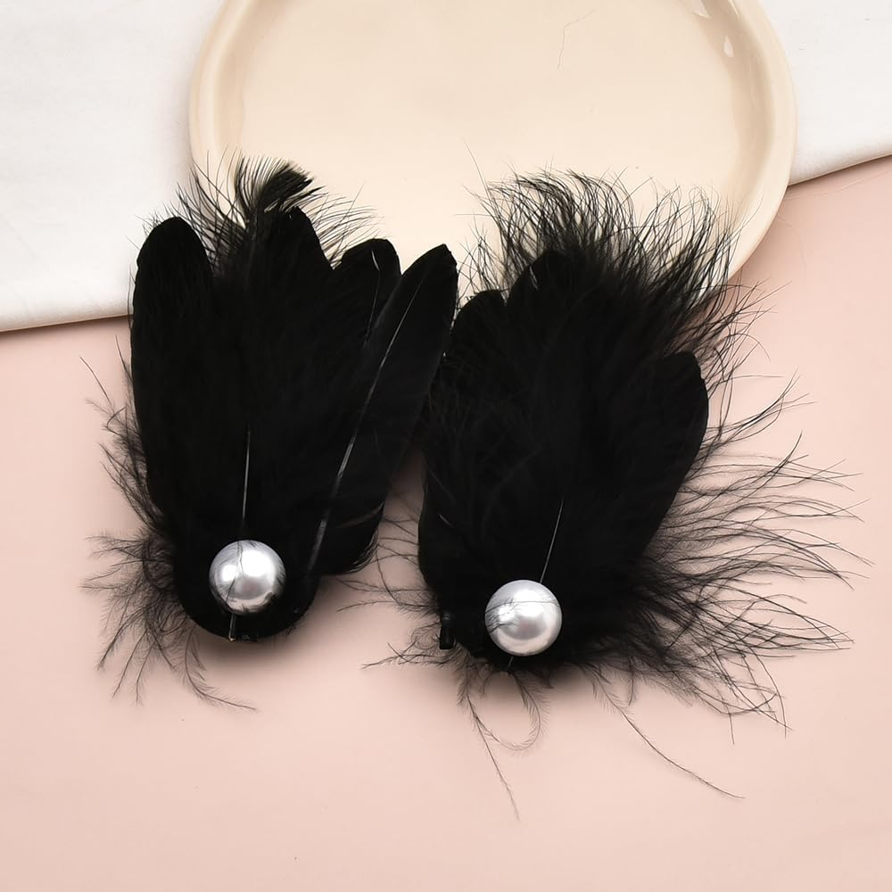 Halloween Party Hair Clips for Women Prom Feather Hair Clip Accessories for Girls Side Pearl Hair Barrette Elegant Sexy Hair Decorations Black Performance Cosplay Hair Clip Women Halloween Hair Outfit image number 2