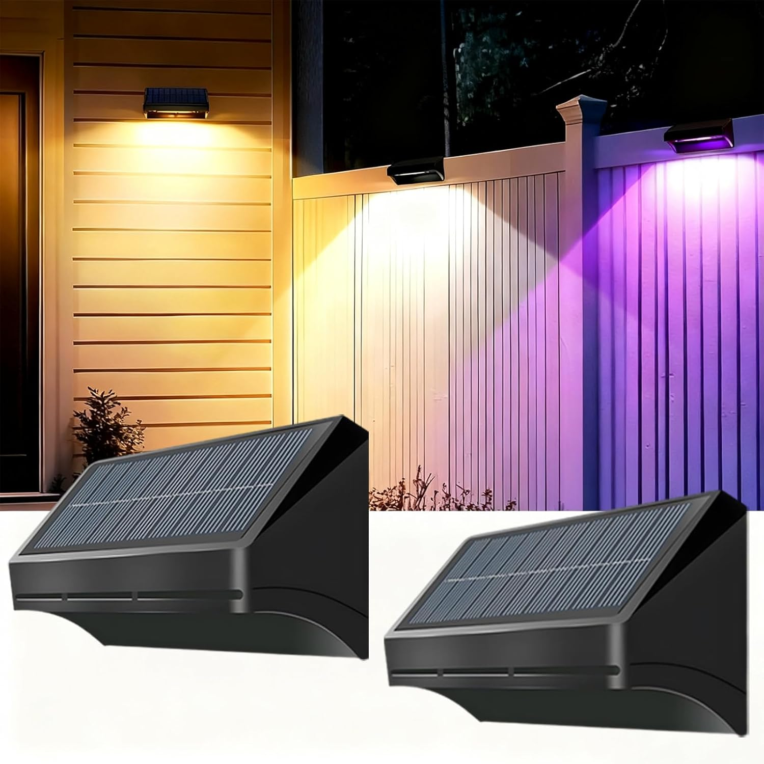 Solar Fence Lights, 9 Colors 11 Modes Solar Lights Outdoor Waterproof IP65, Solar Wall Garden Lights for Backyard Patio Deck Railing Pool Wall (2 Packs) image number 2