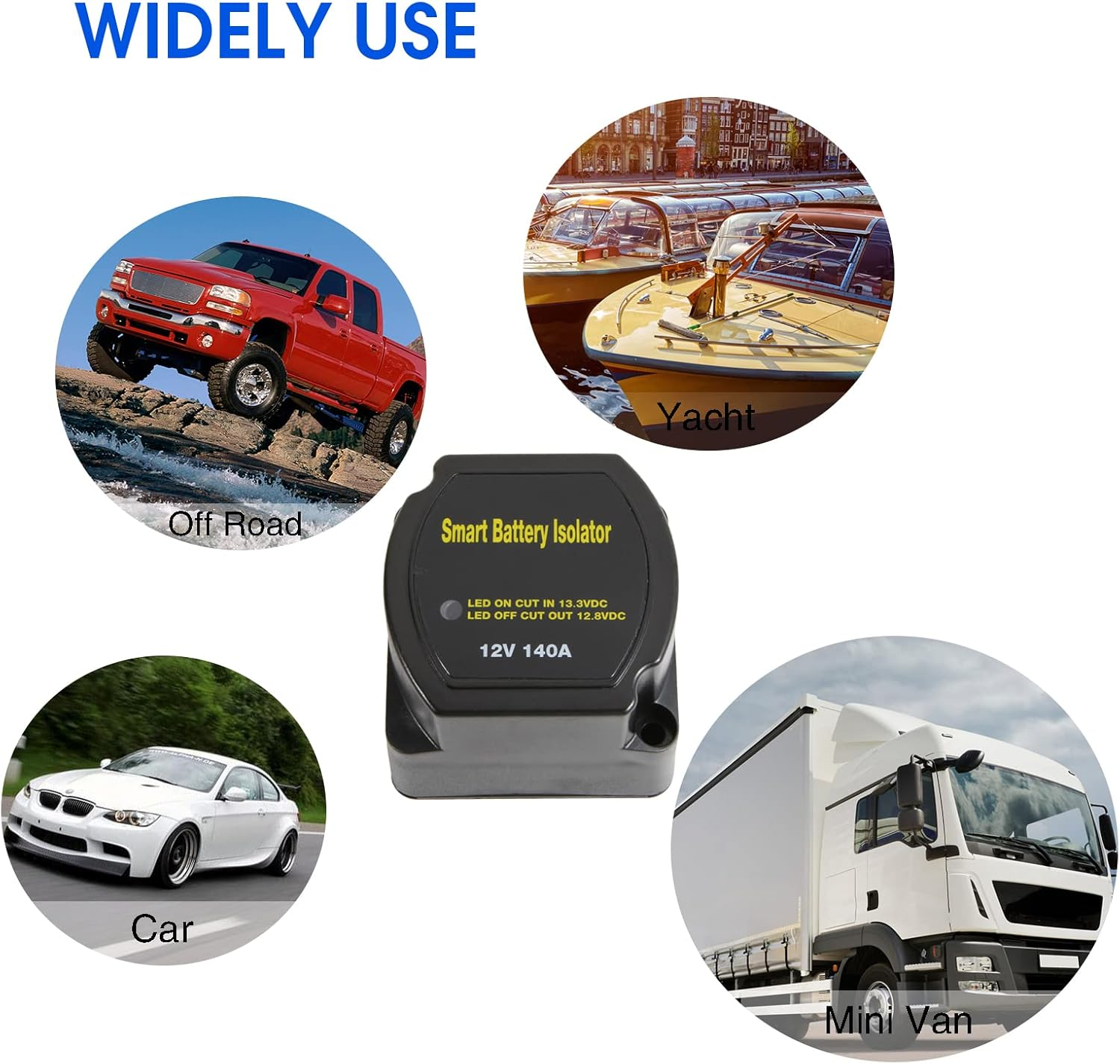 Battery Isolator Kit 12V 140Amp Split Charge Relay with 20Ft 6AWG Wiring Cable, Automatic Dual Battery Isolator Kit Voltage Sense Relay for Marine, ATV, UTV, RV, Car image number 5