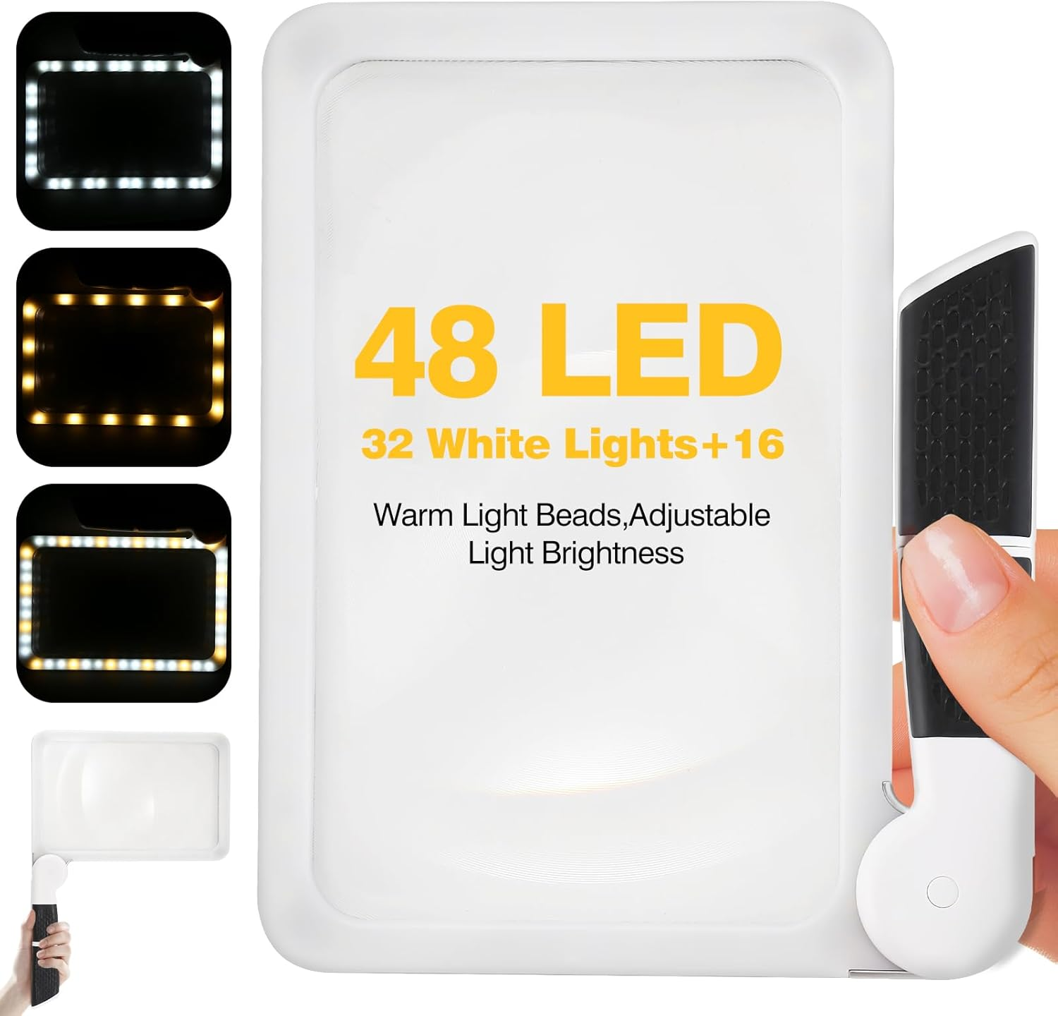 SZMDLX 5X Large Reading Magnifier, Folding Handheld Magnifying Glass with Light 48LED Cold & Warm Light with 3 Modes for Seniors Low Visions Newspaper Books Small Print, Rectangle Lighted Magnifier image number 2