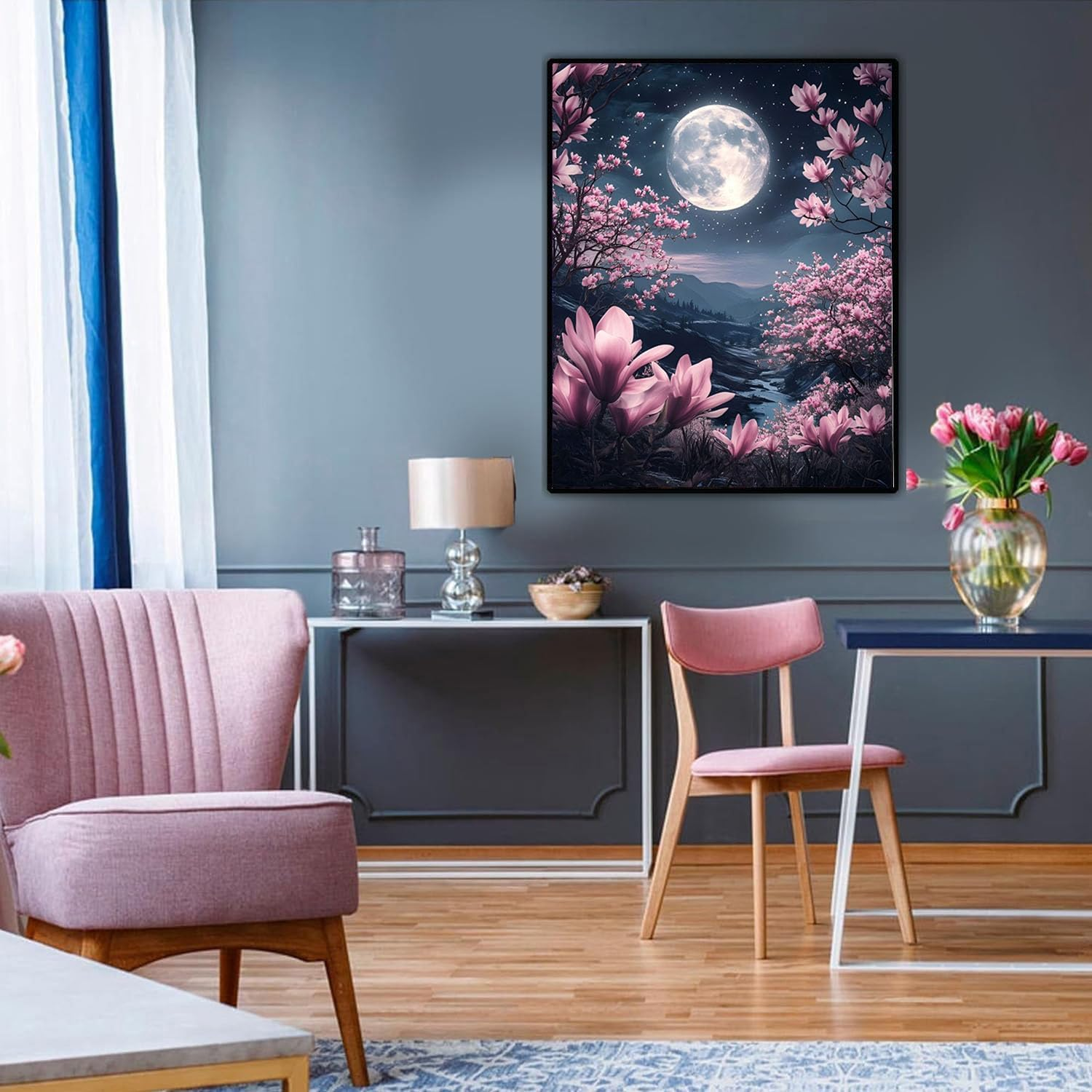 Pujeknm Paint by Numbers Adult Moon DIY Landscape Hand Painted Oil Painting Kit for Beginners, with 3 Brushes and Acrylic Paint, Hand Painted Oil Painting Kit as a Gift, 40 X 50 Cm (Frameless) image number 5