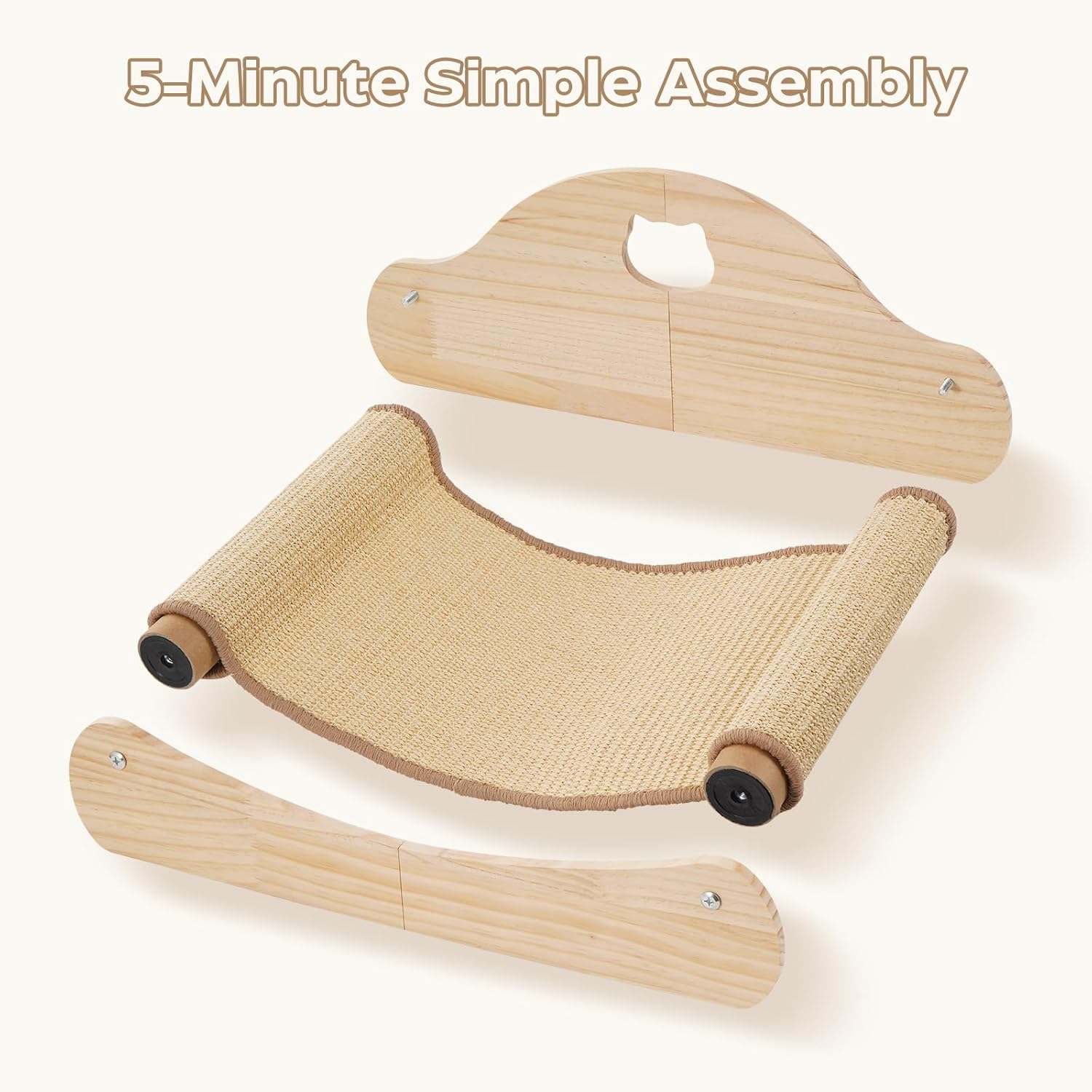 Avont Sisal Cat Scratcher Bed Wood Scratch Lounger Scratching Chair for Indoor Cats, Comfortable Hammock for Naps Kitten Scratch Pads Nature Wooden Furniture for Cat -Nature