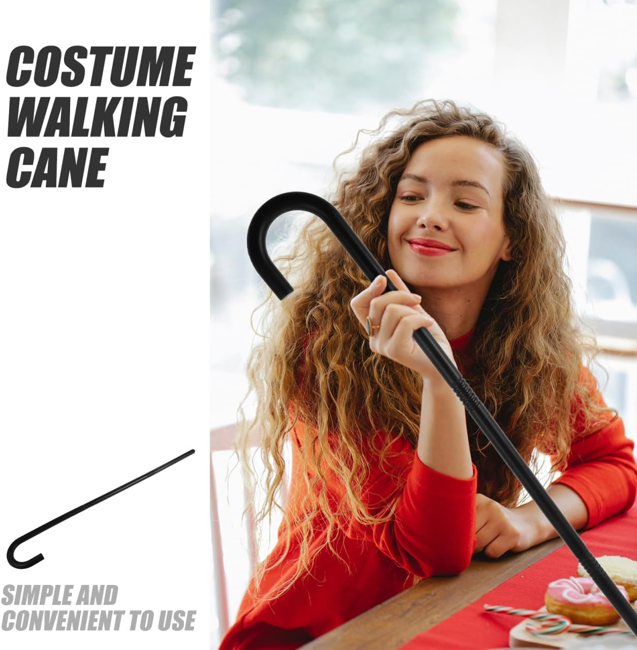 Housoutil Halloween Grandpa Retro Prop Cane, Costume Walking Stick, Cosplay Stage Performance Prop, Black Plastic Decorative Walking Stick, 76 Cm image number 5