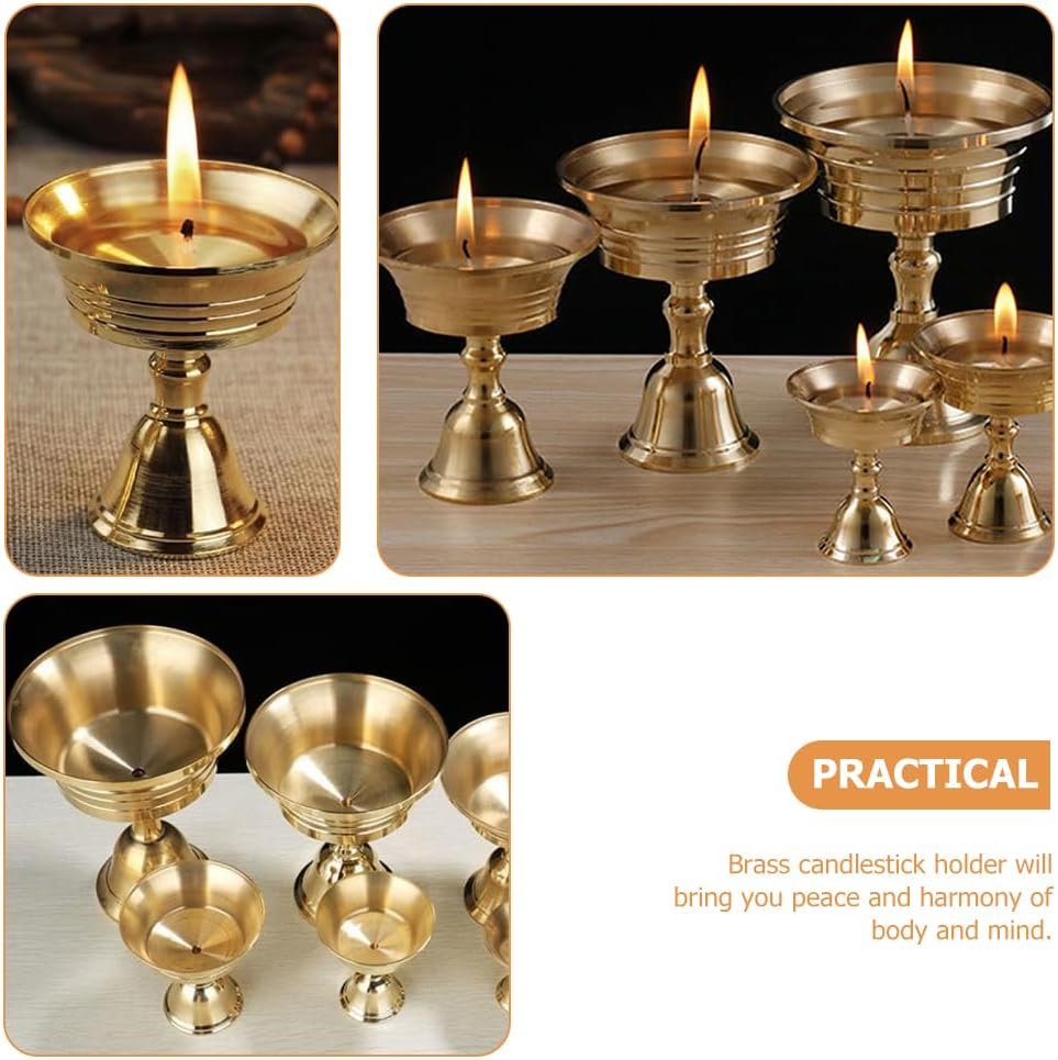 Luxshiny 2Pcs Ghee Lamp Butter Lamp Holder Buddhist Candlestick Votive Tealight Holder Brass Oil Lamp Candle Holder Votive Tealight Candle Stand for Buddhist Altar Supplies Gold 6Cm image number 3