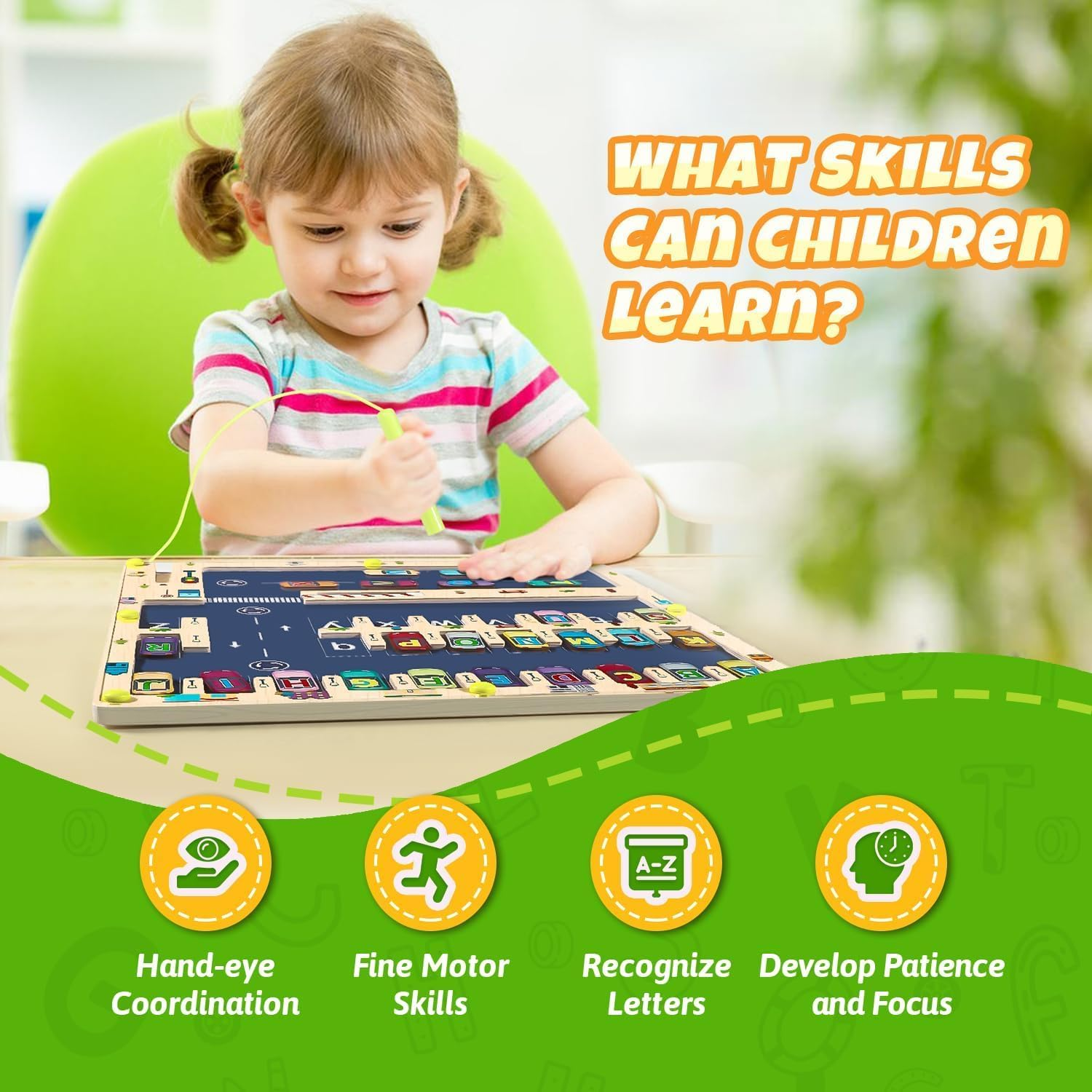 Ssnddm Magnetic Alphabet Maze Letter Puzzle - Montessori Alphabet Parking Maze for Toddlers Ages 3-5, Travel-Friendly Sensory Board for Boys & Girls, Educational Birthday Gifts Preschool Kids