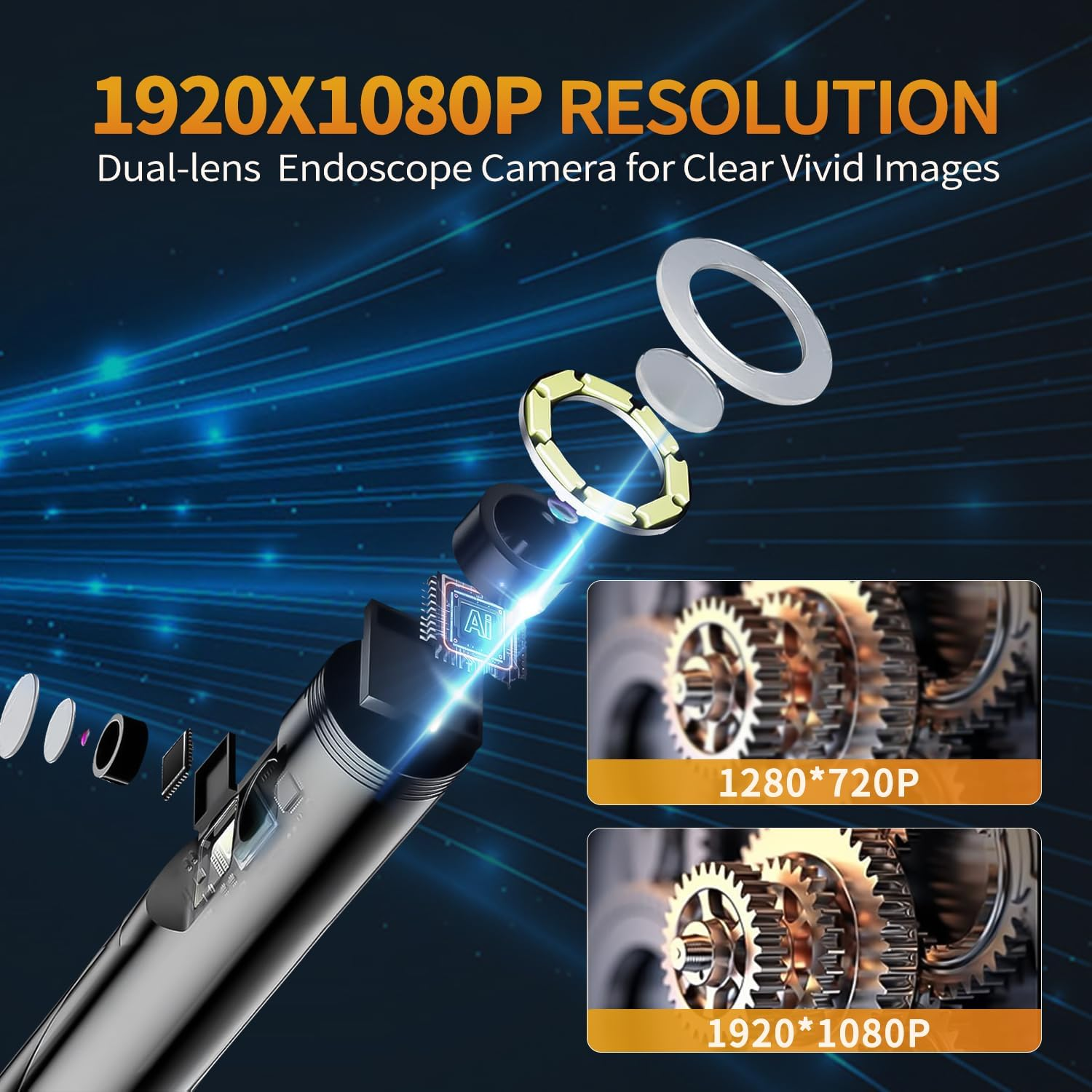 SBERAY Endoscope Inspection Camera, 1920P Dual Lens Borescope with Adjustable 8 LED Lights, 16.4FT/5M Semi-Rigid Cable, IP67 Waterproof Snake Camera for Automotive, HVAC, Sewer, Pipe Inspection image number 4