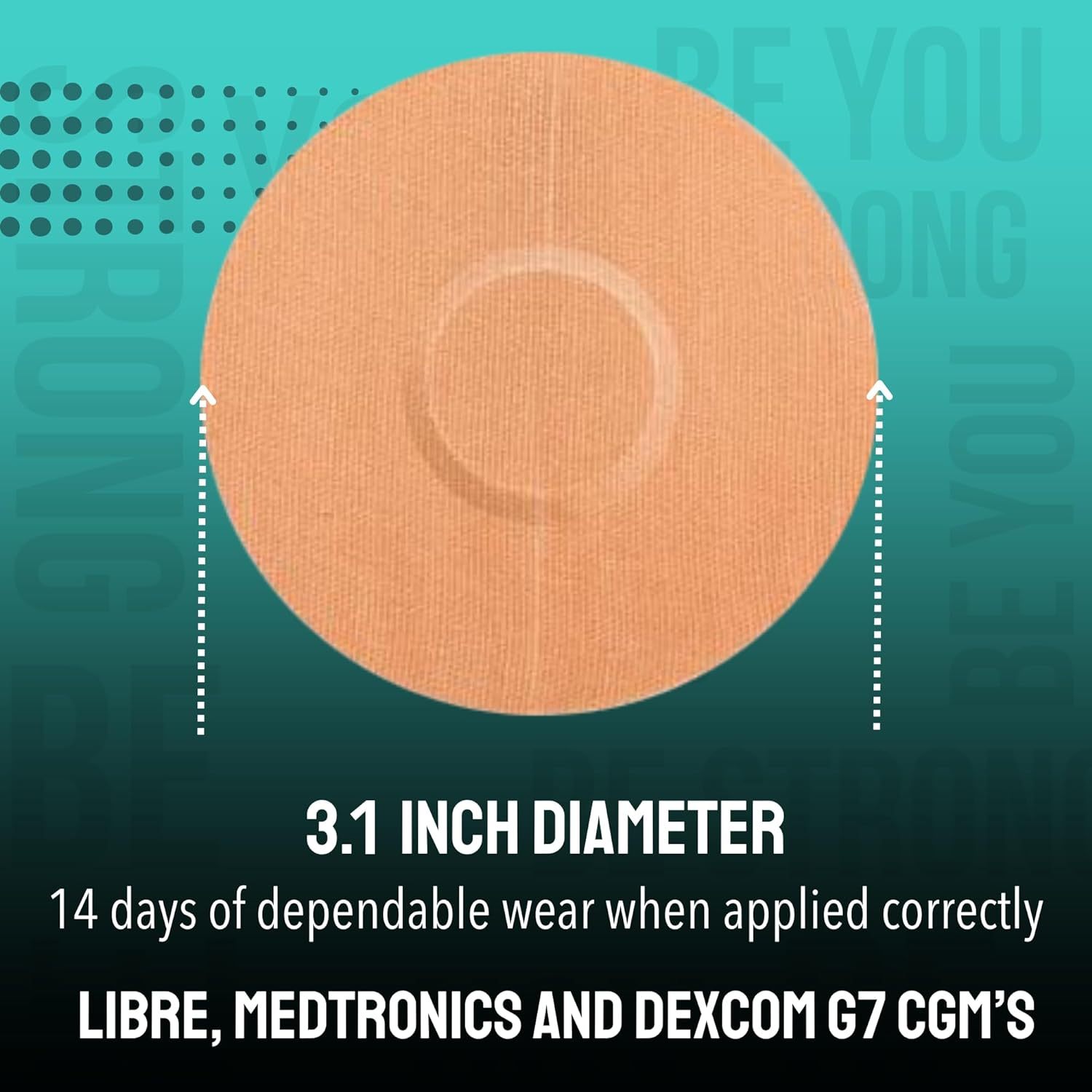 Type Strong Adhesive Patches for Freestyle Libre 2, Libre 3, Dexcom G7, Medtronic Guardian. Pre-Cut for Sensitive Skin, Waterproof, & Sweat-Resistant. 10-14 Days of Sensor Protection. 20 Pack, Tan. image number 5