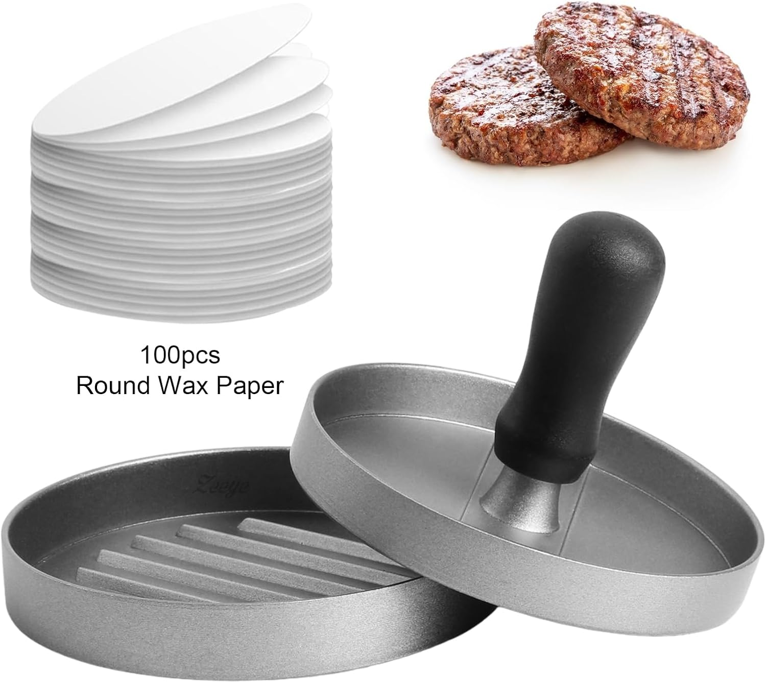 Burger Press with 100PCS Wax Papers Set Non-Stick Patty Maker Hamburger Press Mold Aluminum for BBQ Grill image number 1