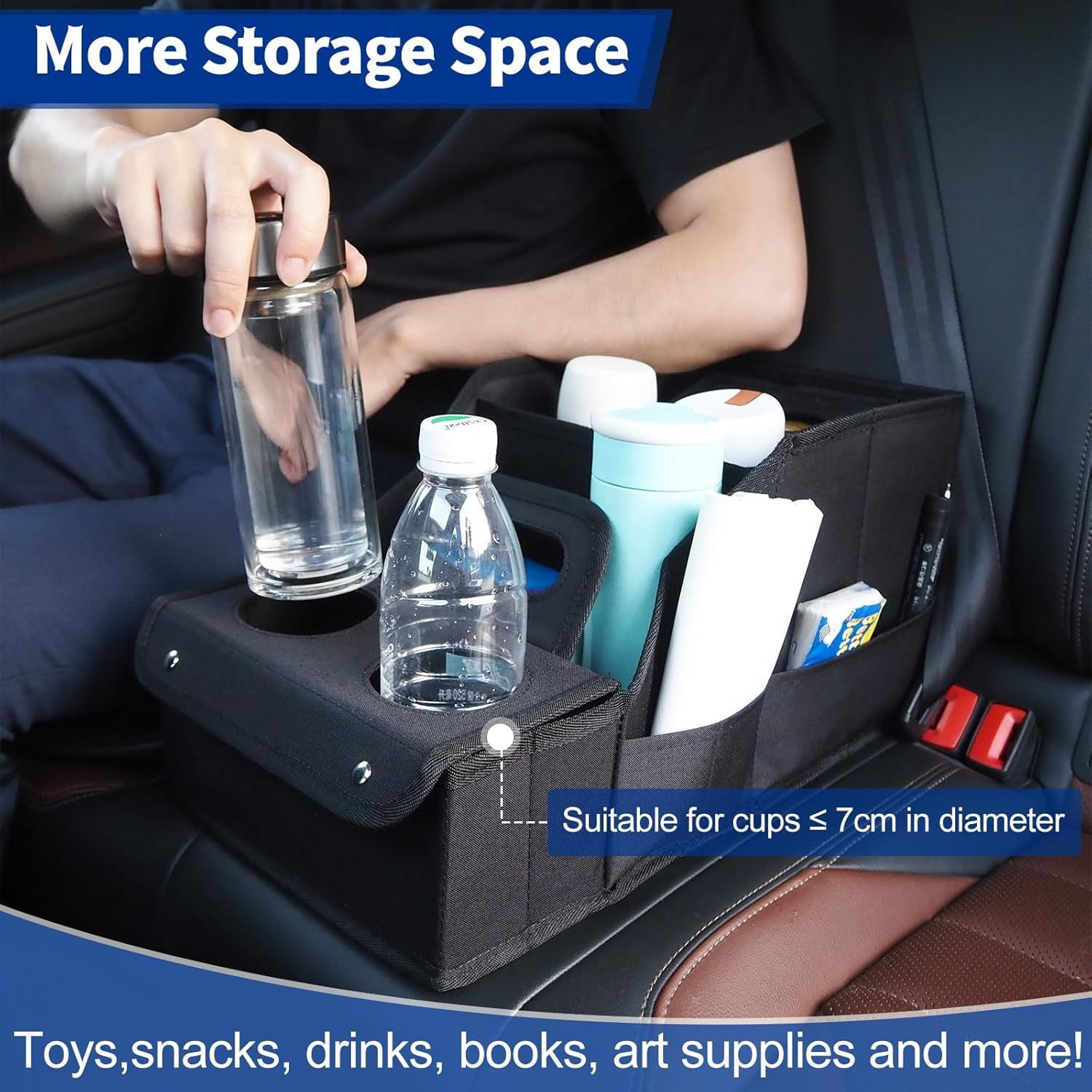 Car Seat Organizer, Large Capacity Car Backseat Organizer with Cup Holder, Collapsible Automotive Storage Box with 11 Compartments Organizers, Front/Rear Seat Organizers Travel Accessories (Black) image number 6