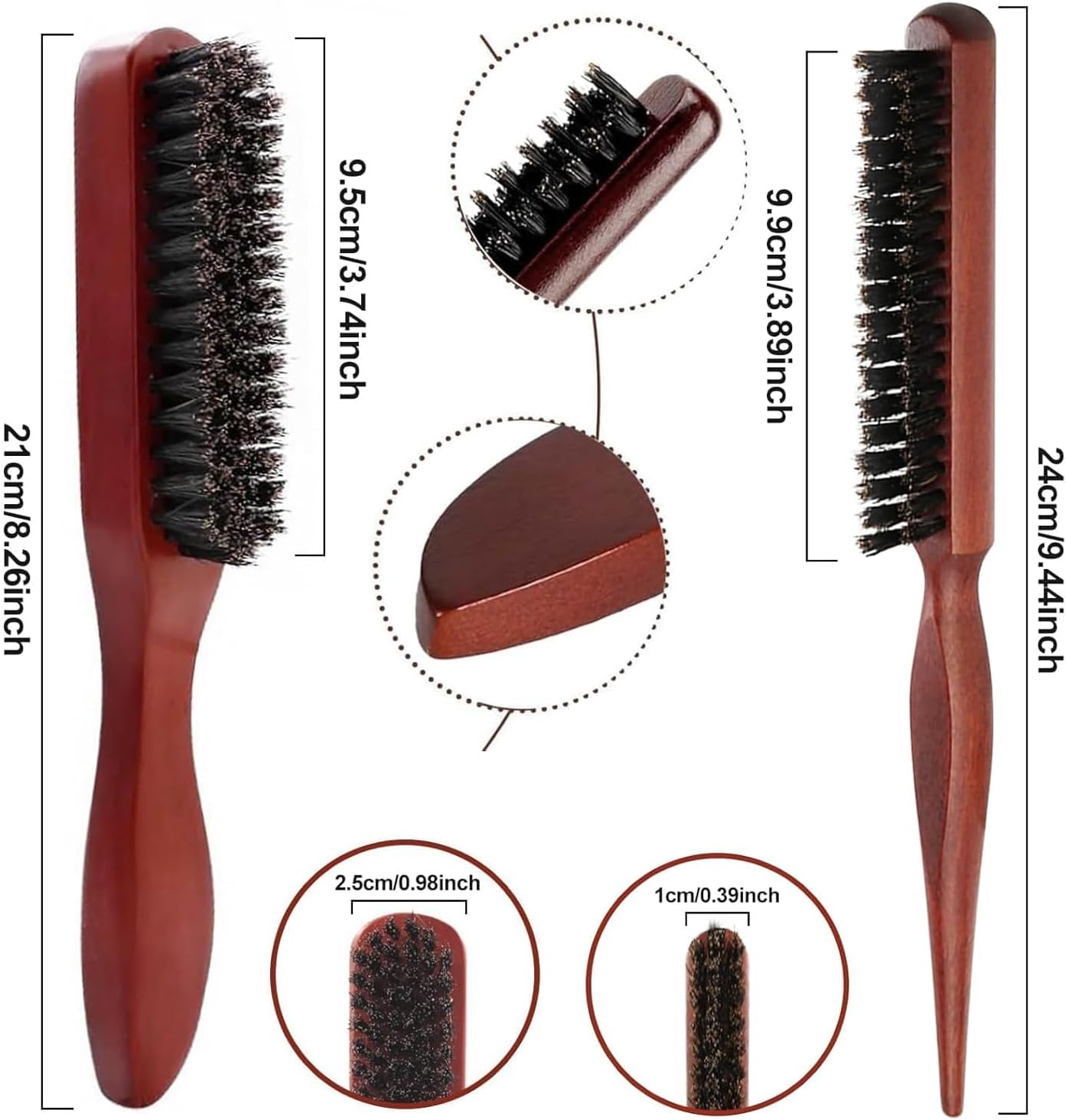 Pack of 2 Boar Bristle Hair Brush, Comb and Scissors Tools, Comfortable Handle, Easy to Carry, Suitable for Trimming and Combing Long, Thick, Curly, Thin, Thick Hair, Beard image number 2
