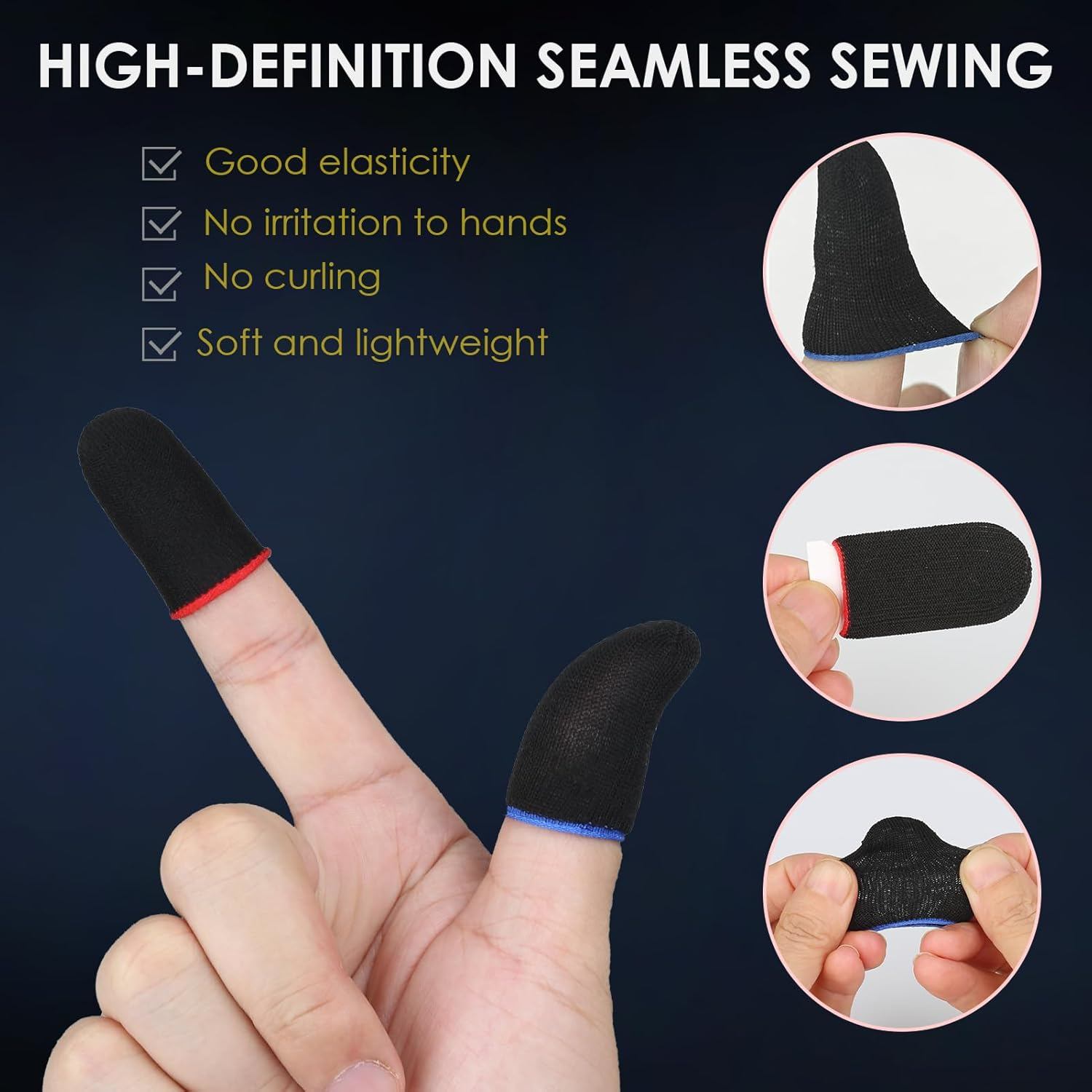 40 Pcs Gaming Finger Sleeves - Ultra-Thin Seamless Thumb Guards for Mobile Gaming, Carbon Fiber Breathable & Sweatproof, Touch-Sensitive Compatible with All Ios/Android Phones (Blue+Red) image number 5
