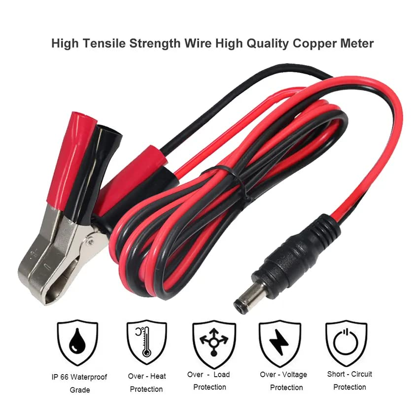 Battery Alligator Clips 2.1 * 5.5 Mm DC Jack Plug 12V-24V Power Extension Cord Battery Crocodile Charging Cable 18AWG(0.6M 2 Pack) image number 3