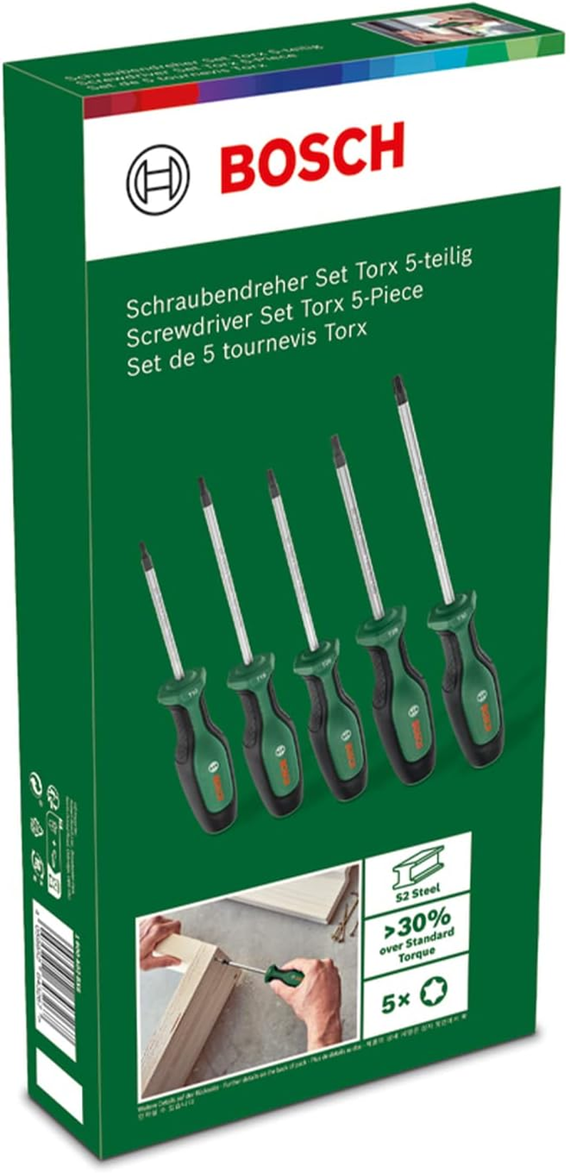Bosch Home & Garden Screwdriver Set TX 5-Piece (5X High-Performance Screwdrivers for DIY; S2 Steel; Softgrip; Magnetic Tip) image number 5