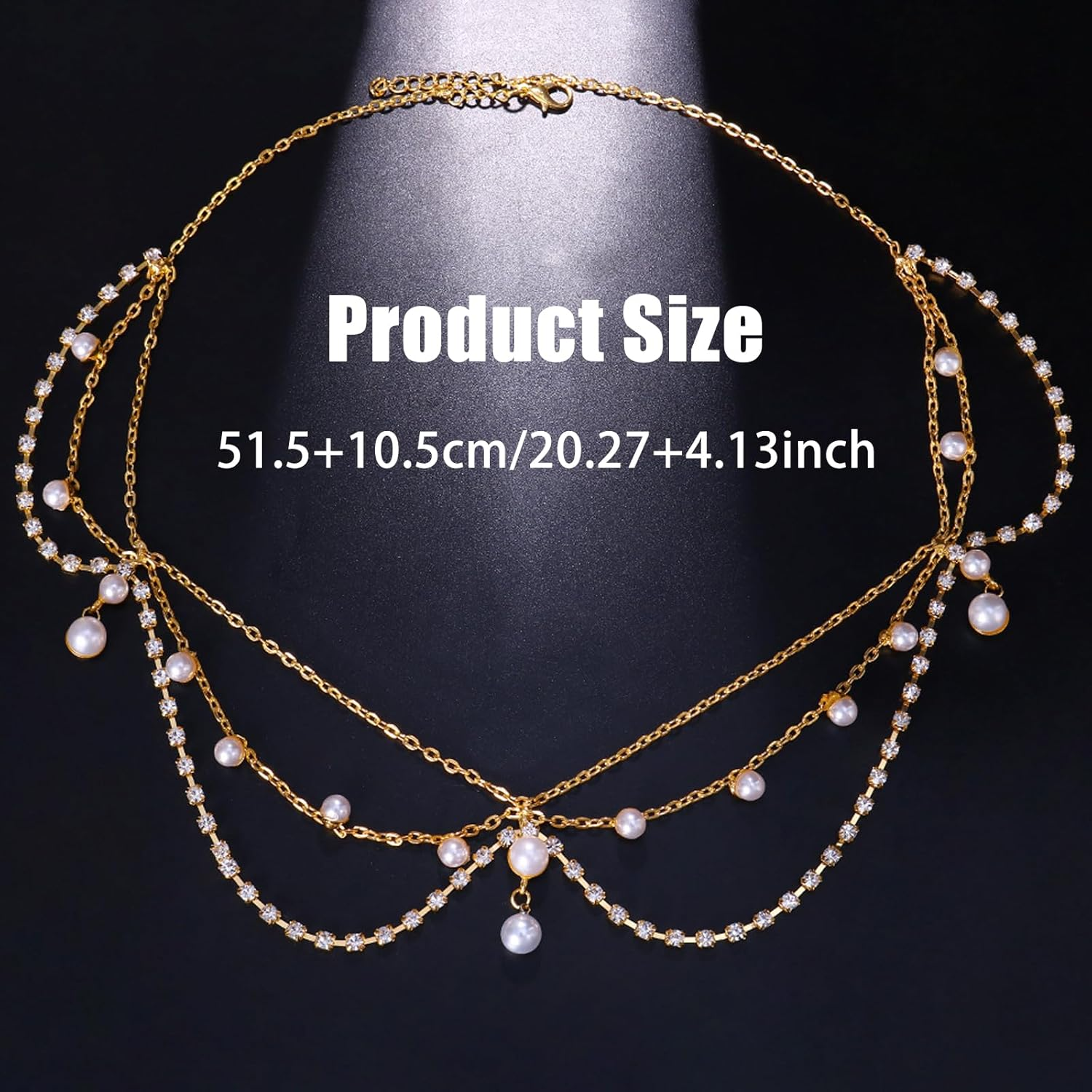 Gold Tassels Bridal Headpiece, Sequin Head Chain, Headpiece with Rhinestones and Pearls, Bridal and Wedding Accessories, for Weddings, Parties, Balls image number 6