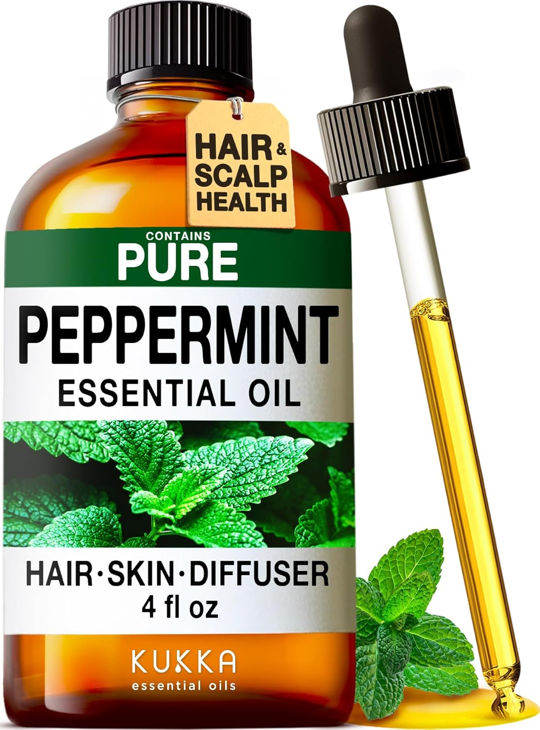 Kukka Peppermint Oil for Skin, Hair & Diffuser - 118Ml - 100% Pure Natural Peppermint Essential Oil Made from Mint Leaves for a Strong Refreshing & Cooling Experience for Wellness & DIY Soap Making image number 1