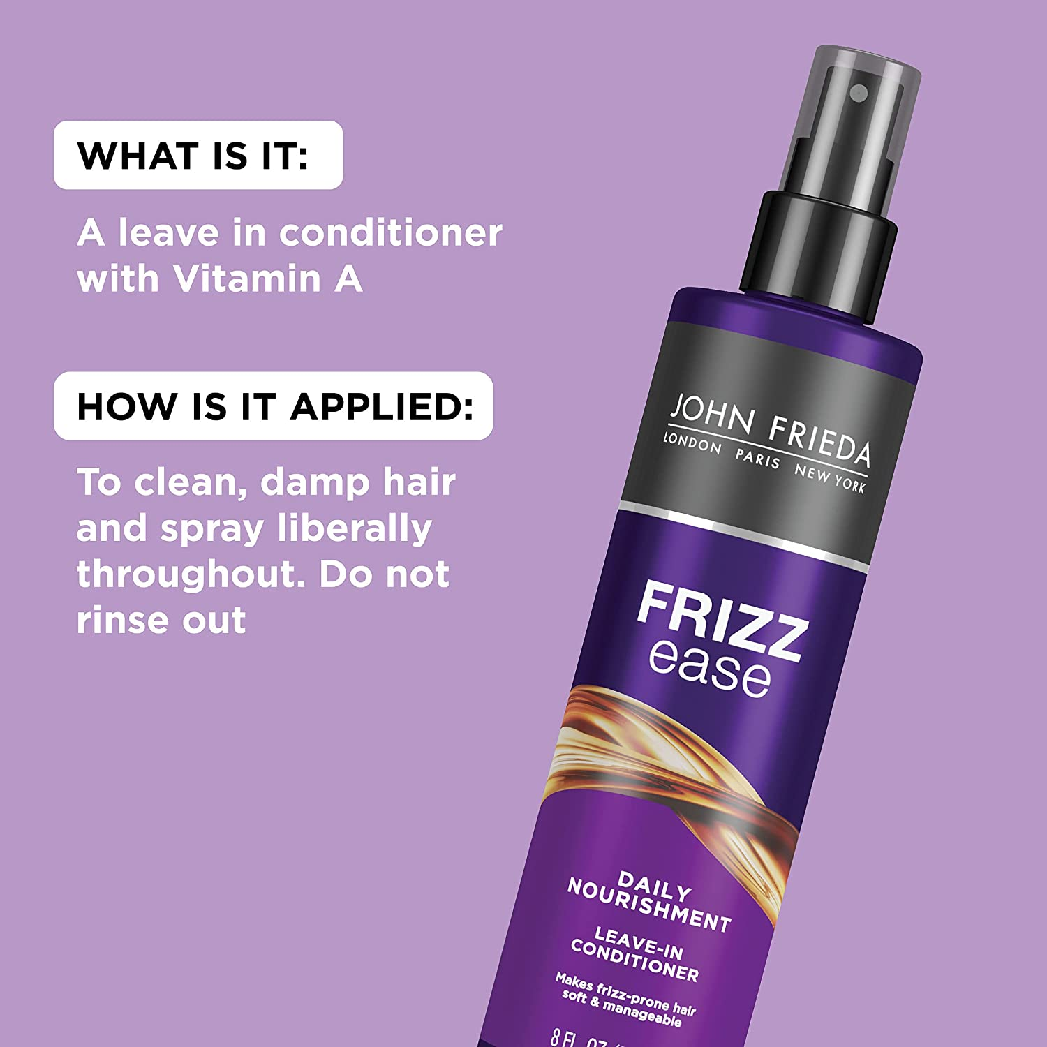John Frieda Frizz Ease Daily Nourishment Conditioner for Frizz-Prone Hair with Vitamin A, C, and E, Black/Anthracite/Orange, 236 Ml (Pack of 1) image number 4