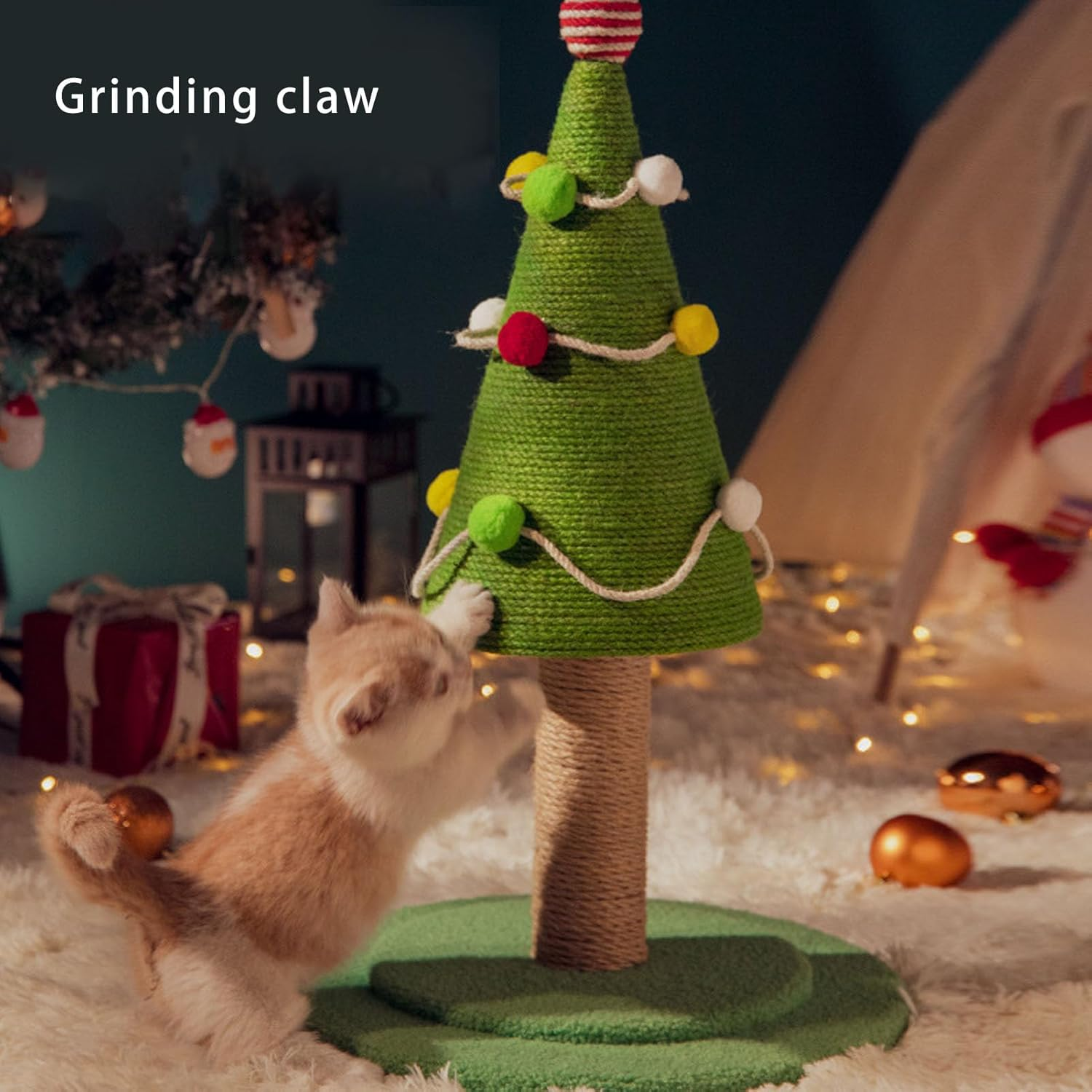 Cat Scratching Post, Christmas Tree Cat Scratcher, Sisal Rope Scratch Post Cat Toys, Protect Furniture Stable Structure Cat Tree Scratch Post for Home Indoor Kitty (Large: 40 X image number 5
