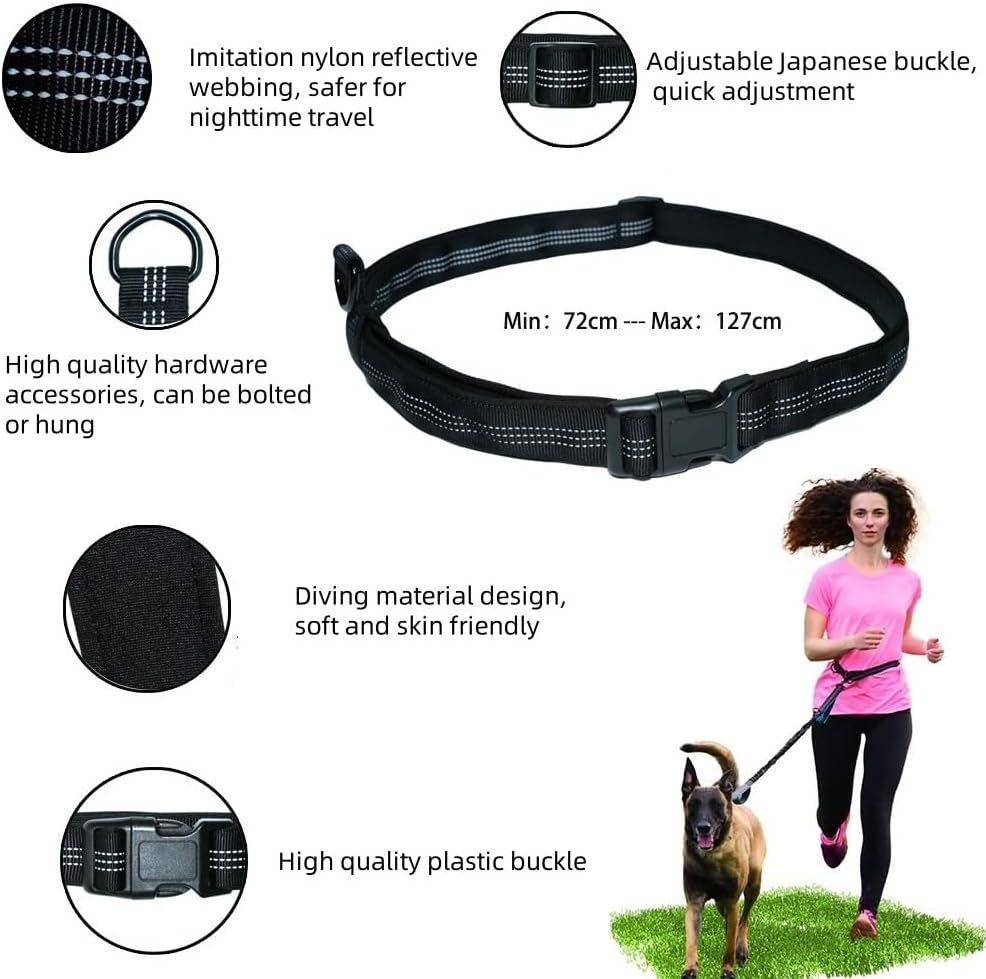 Hands Free Dog Leash, Retractable Dog Leash Running with Dual Bungees for Medium and Large Dogs, Adjustable Waist Belt Stitching Leash for Running Walking Hiking Jogging Biking (Orange) - Black image number 4