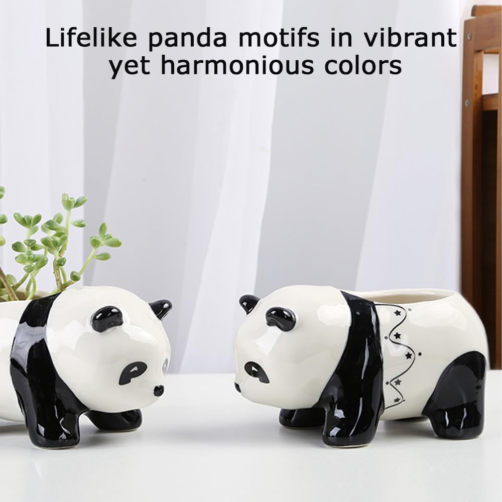 Panda Succulent Plant Pot, Creative Cartoon Flower Pot, Portable Mini Flower Pot, Cactus Container with Drainage Hole, Flower Pot for Indoor and Outdoor Use Home Office ﻿ image number 1