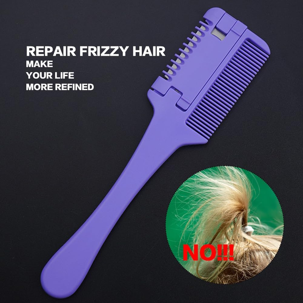 TSUOUKL 22 Pieces Hair Trimmer Comb Thinning Knife, Comb Thinning Hair Cutting Tool, Double Sided Hair Trimmer with 20 Replacement Blades of Hair Adults Children Haircut Home image number 6