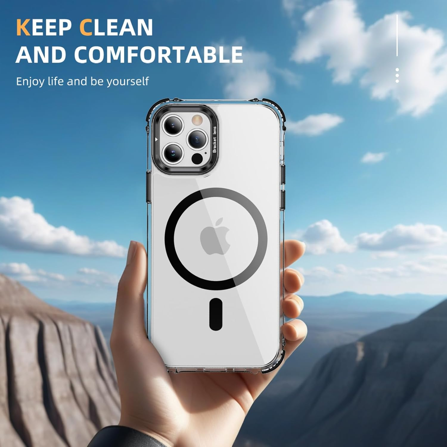 For Iphone 13 Case,For Iphone 14 Case with Metal Camera Stand,Magnetic High-Transparency Full Protection Shockproof Cover for Iphone 13/14 (Black) image number 6