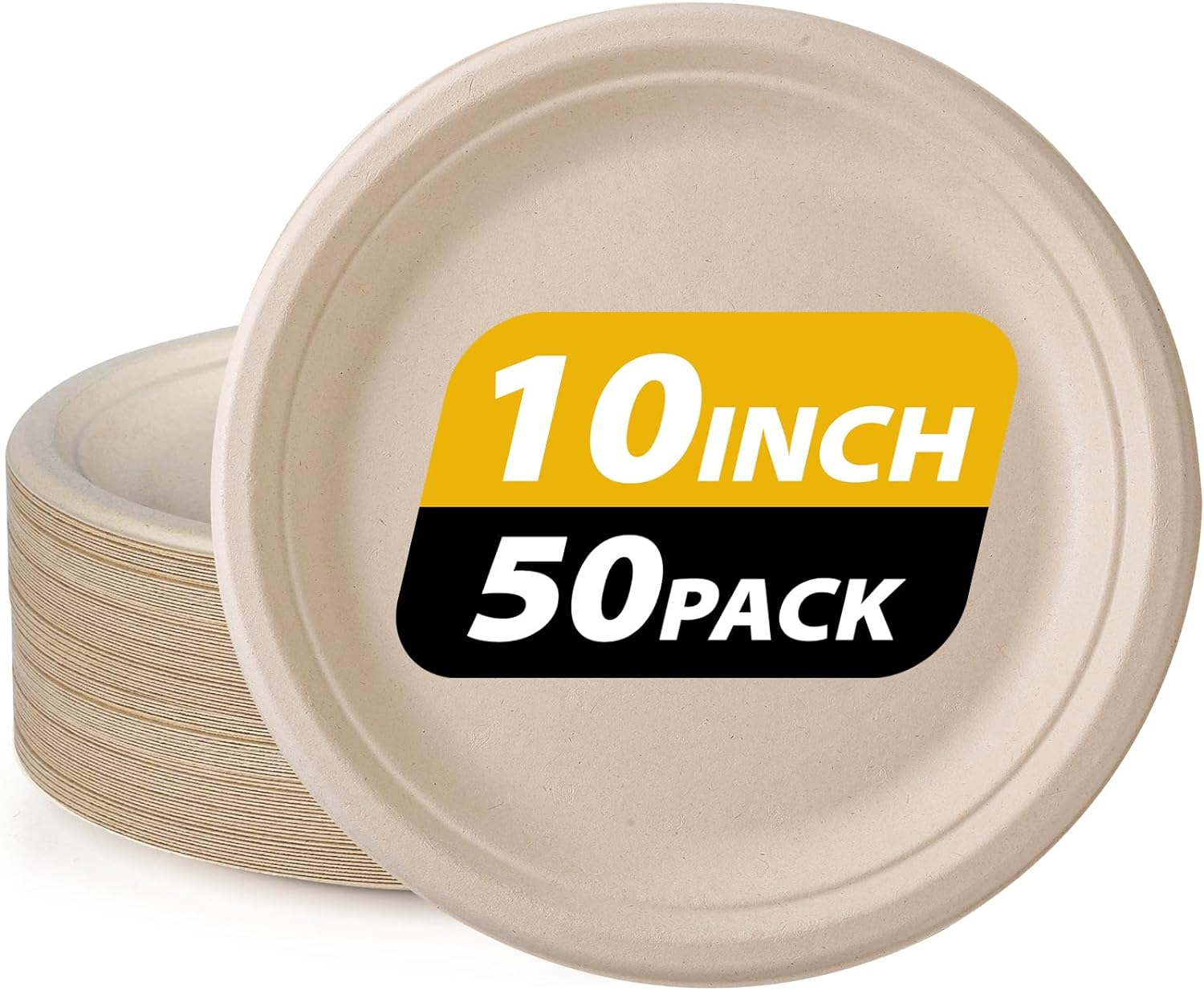 Disposable Paper Plates 10 Inch Compostable Plates 50 Pack Biodegradable Surgarcane Fiber Dinner Plates (10 Inch Plates)
