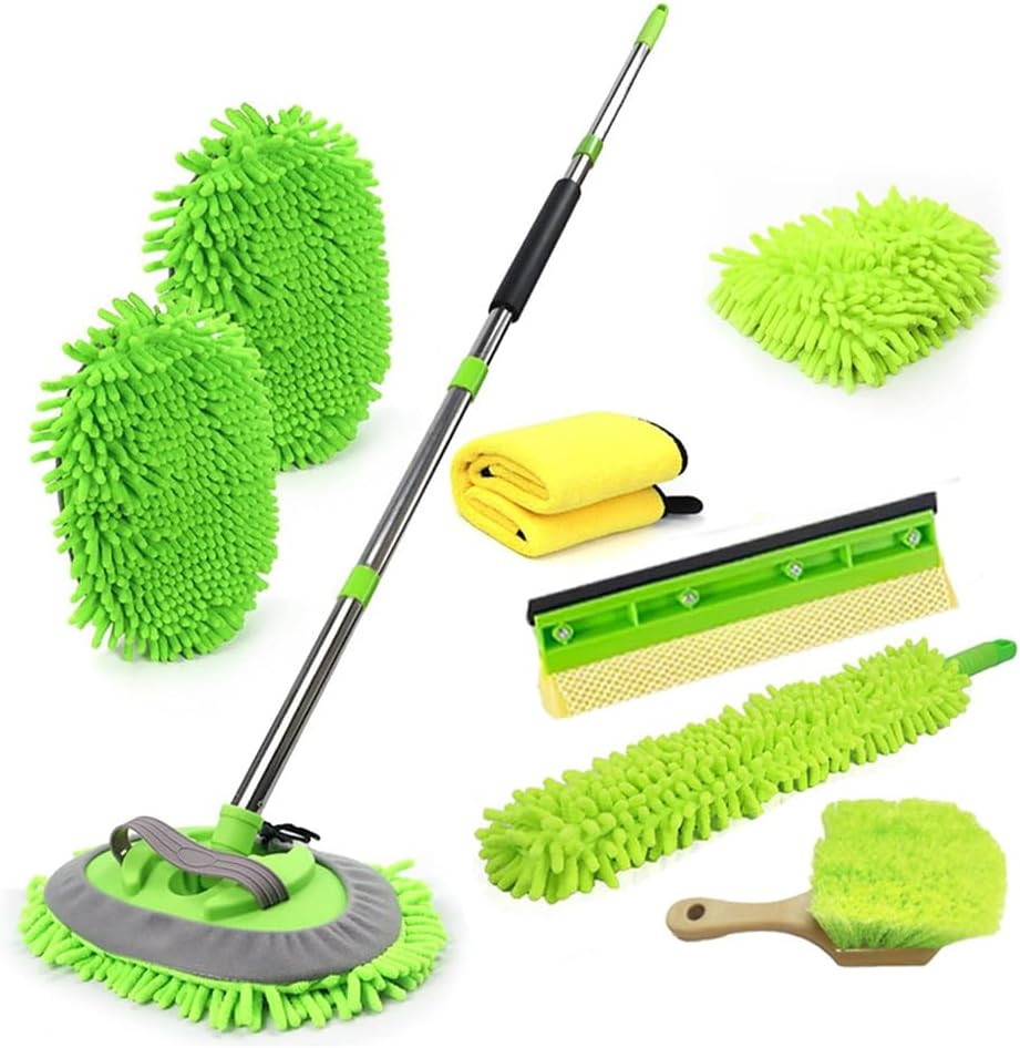 8-Piece Set 157.5 Cm Car Wash Brush,Cleaning Kits with Long Handle Foldable Wash Brush Windshield Window Squeegee Washing Supply Set for All Car,No Shedding of Hair,No Hanging of Threads image number 4