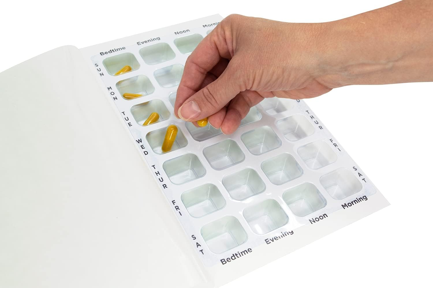 4 Times a Day Weekly XL Cold Seal Pharmacy Blister Pack System Cards for Pills -Two Piece Unit Dose Tri-Fold Booklet, Easy No Extra Equipment Needed (4X a Day Weekly - 6 Pack) image number 1