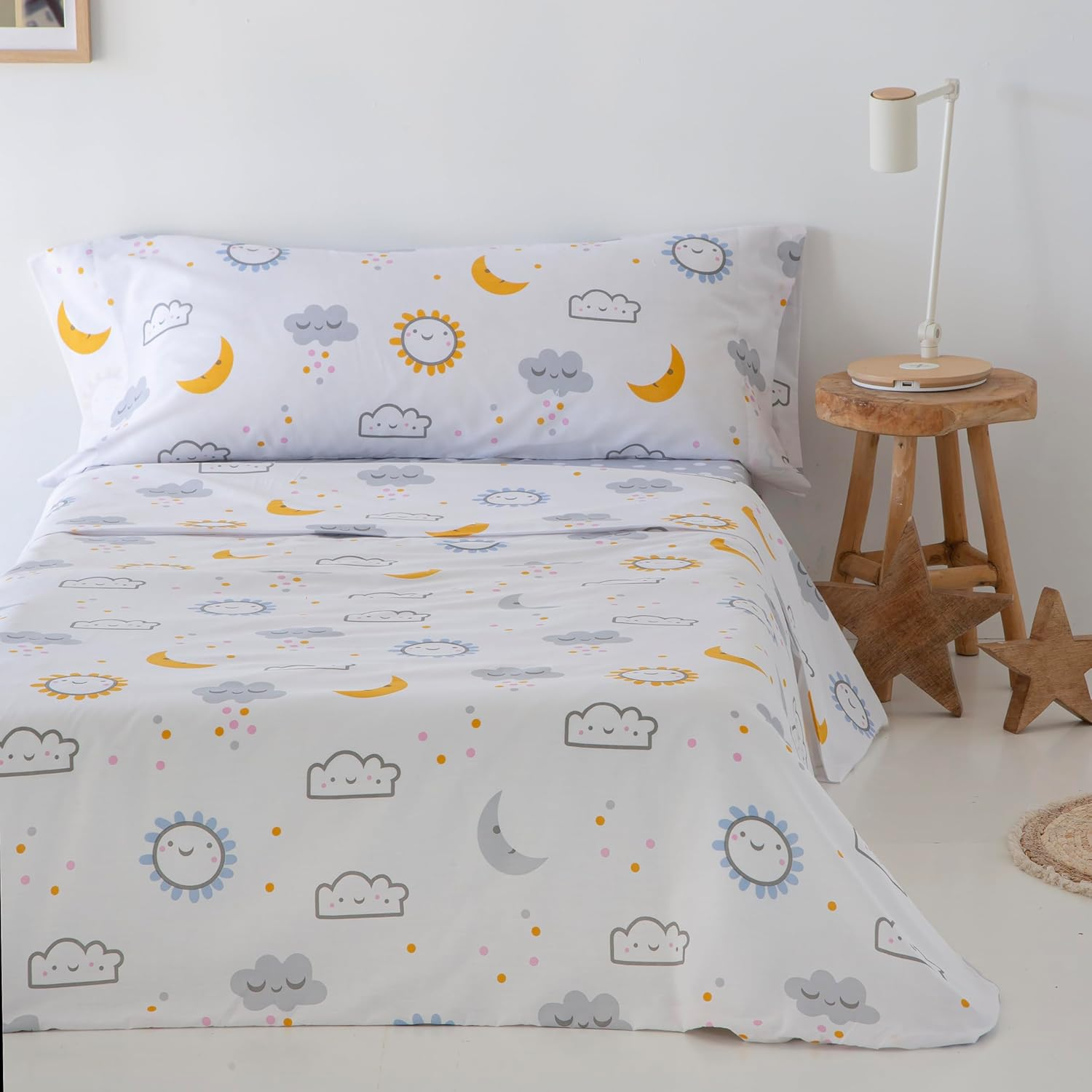 COTTON Artean Diver Children/Teenagers Duvet Cover Set 105 X 190/200 Cm 50% Cotton 50% Polyester Bedding Set - Flat Sheet, 1 Pillowcase and Fitted Sheet, Grey and Mustard image number 2