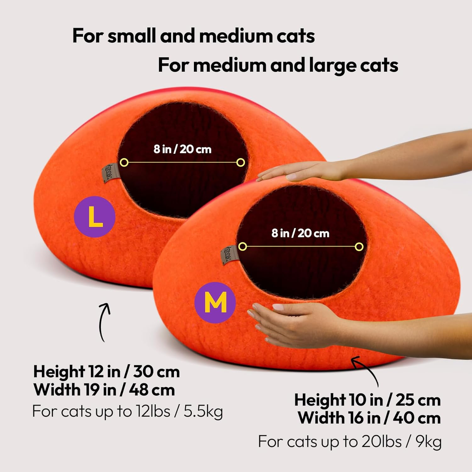 Eco Calming MOCHI Felt Cat Bed Cave (8 Designs) - Environmentally Friendly & Sustainable Handmade 100% Hypoallergenic Merino Wool Bed/House/Home/Pod/Cubby/Tent/Igloo for Cats, Kittens, Puppies and Small Dogs (Medium, Uluru) image number 2