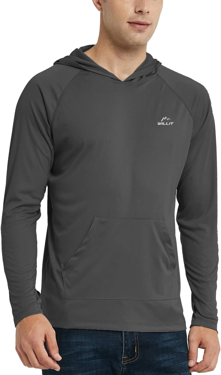 WILLIT Men'S UPF 50+ Sun Protection Hoodie Shirt Long Sleeve Rash Guard Fishing SPF Outdoor UV Shirt Lightweight Pocket
