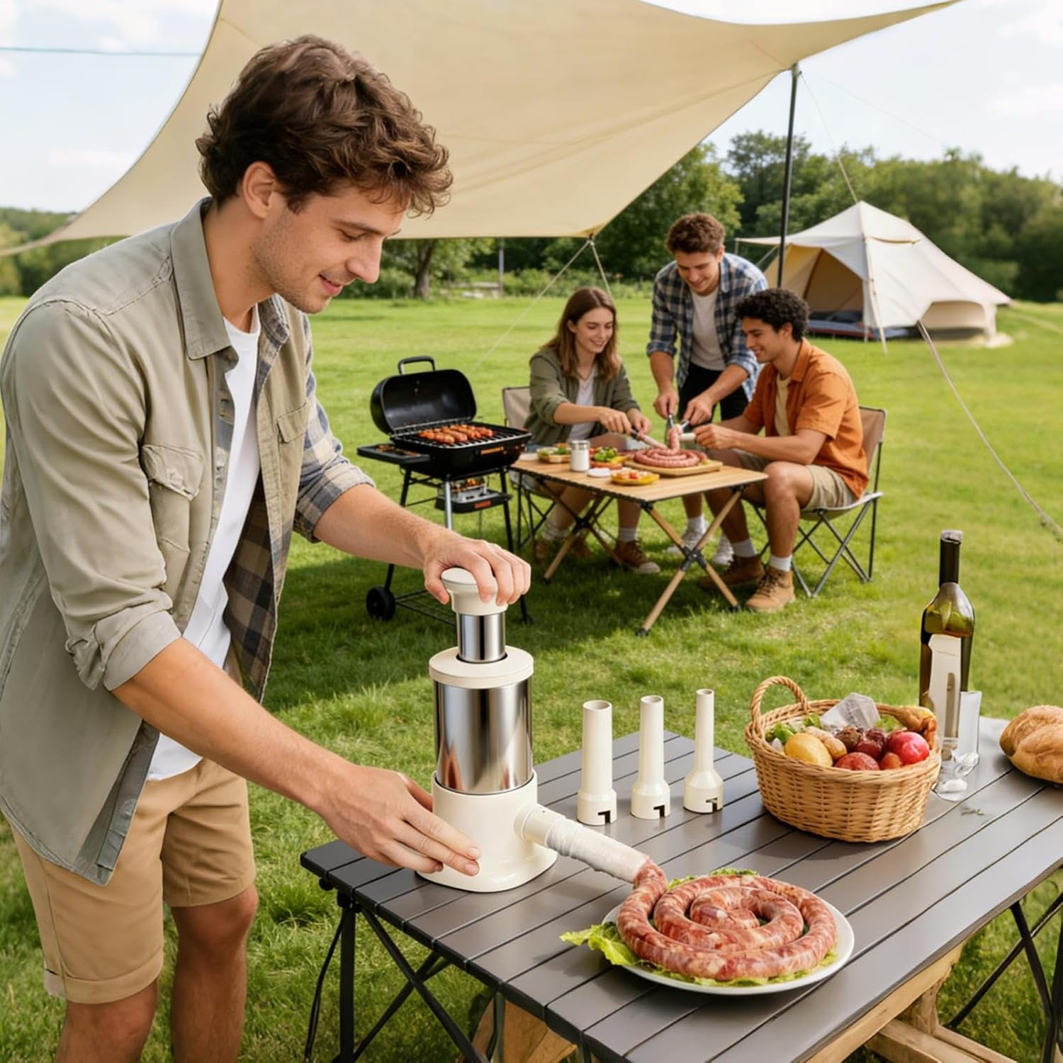 Meat Stuffer - Kitchen Gadgets with 4 Stuffing Tubes - Heavy Duty Sausage Stuffer Machine | for Lap Cheong Sticky Rice Bratwurst Home Commercial Barbecue Restaurant Party image number 3