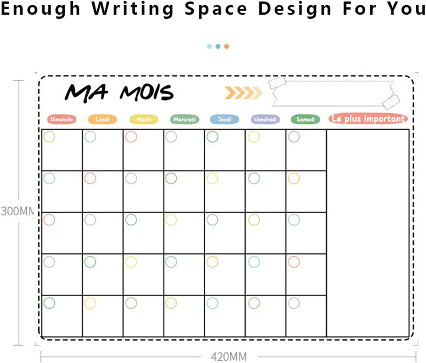 Magnetic Calendar Set for Fridge Wkeely Monthly Planners Dry Erase, 3X Whiteboard Planners Magnetic Sticker and 5X Markers & Large Eraser, 43X30Cm Daily Notepad Refrigerator White Board for Kitchen Office School image number 1