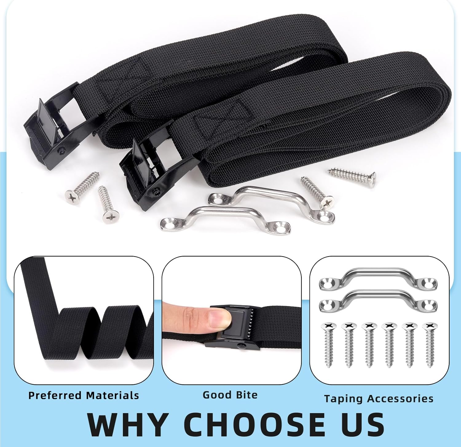 Glarks 14Pcs Battery Tie down Strap Kit - 2.5CM X 1.2M(4Ft) Straps, M5 Cam Buckles, Screws - Hold down Kit for Boats, Luggage Belt image number 1