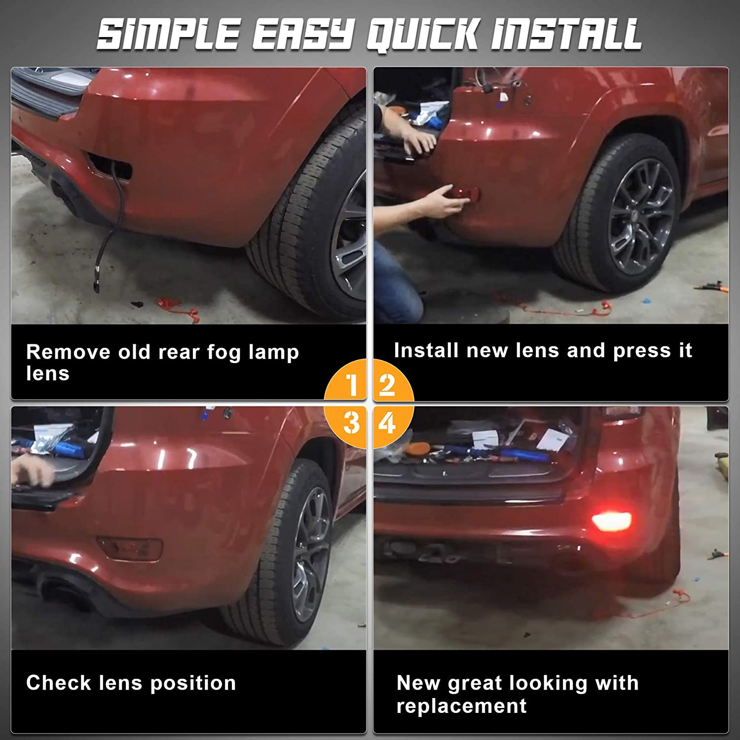 HERCOO Bumper Reflector Lights Lens Rear Right Fog Lamp Cover Compatible with Jeep Compass Grand Cherokee 2011 to 2017, Dodge Journey 2012 to 2018, Pack of 2